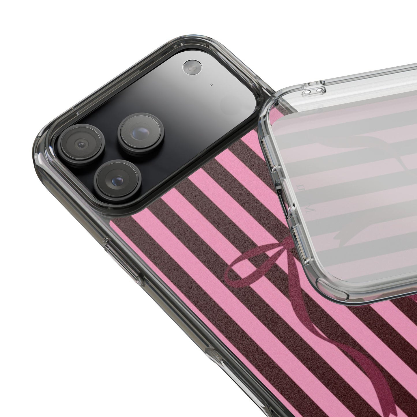 Pink Striped Ribbon Clear Impact-Resistant Phone Case