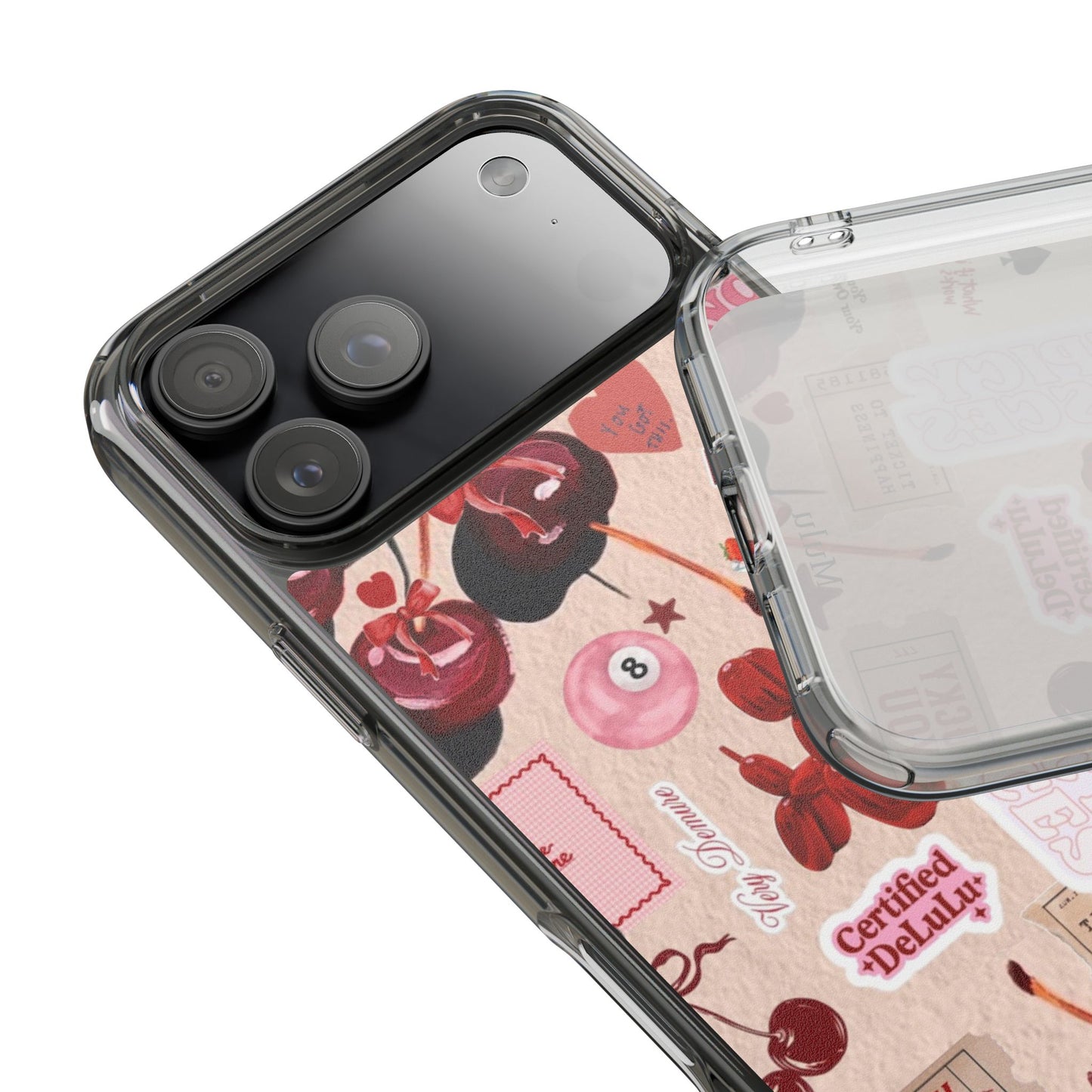 Clear Impact-Resistant Phone Case — Retro Cherry & Sticker Collage