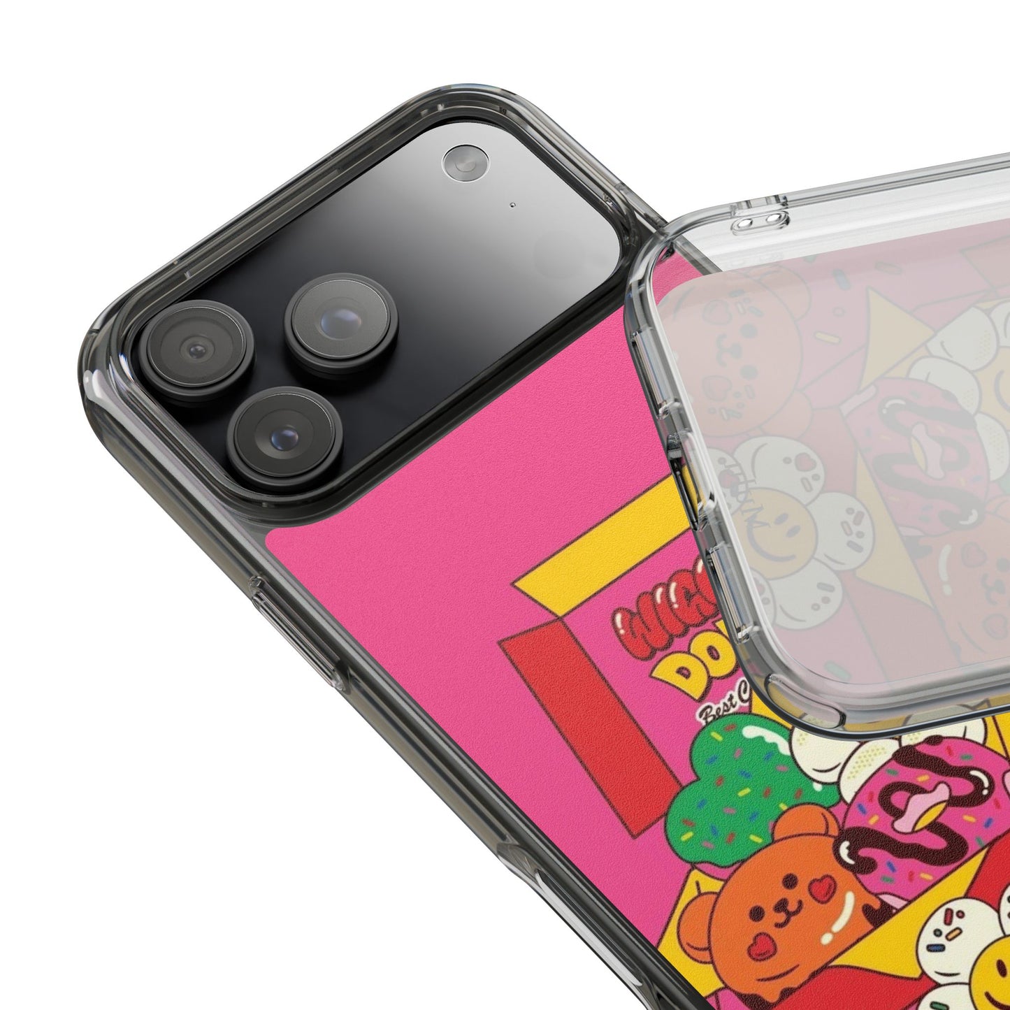 Donut Box Cute Phone Case — Clear Impact‑Resistant iPhone Cover with Smiling Donuts