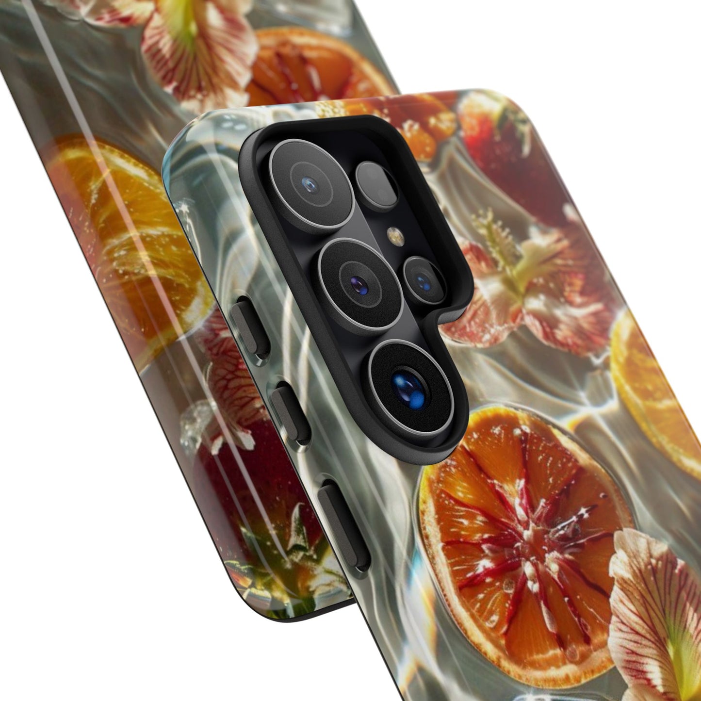 Citrus & Hibiscus Protective Phone Case – Summer Fruit Water Print Tough Case