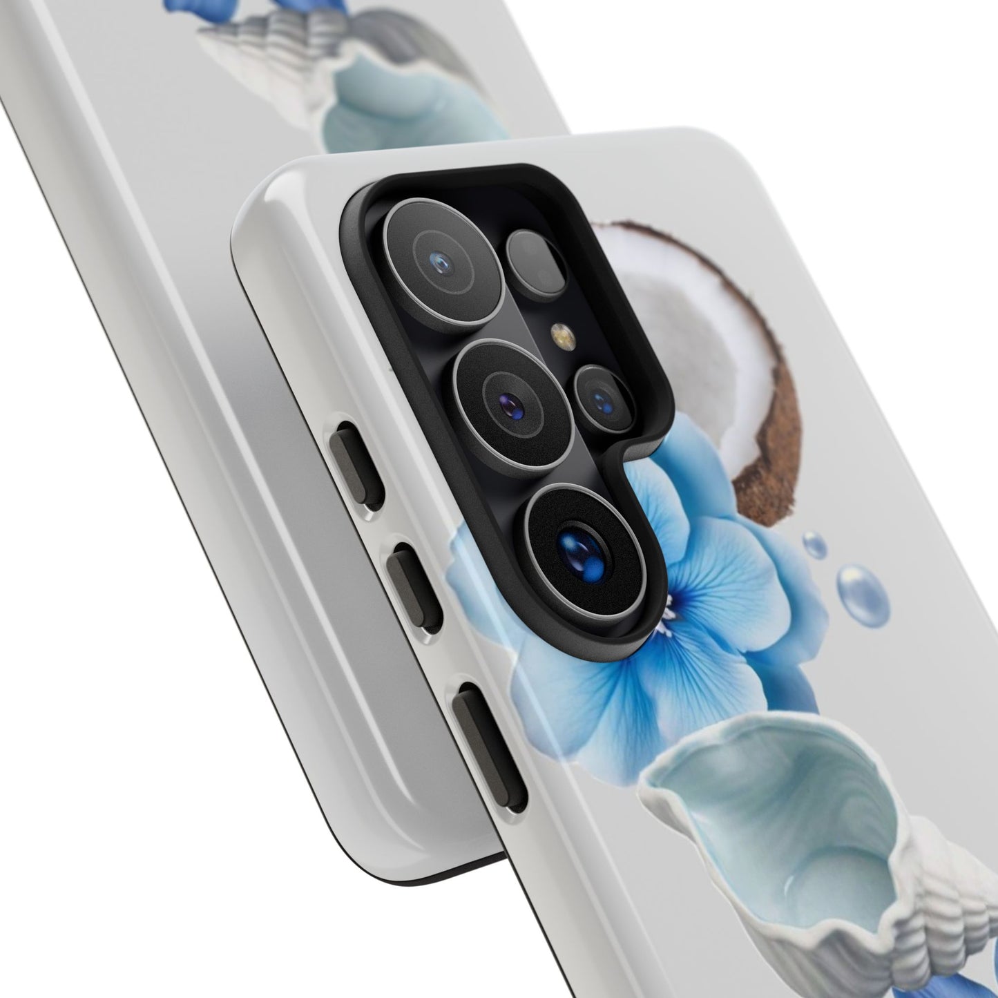 Tropical Blue Floral Phone Case — Coconut, Shell & Starfish Design