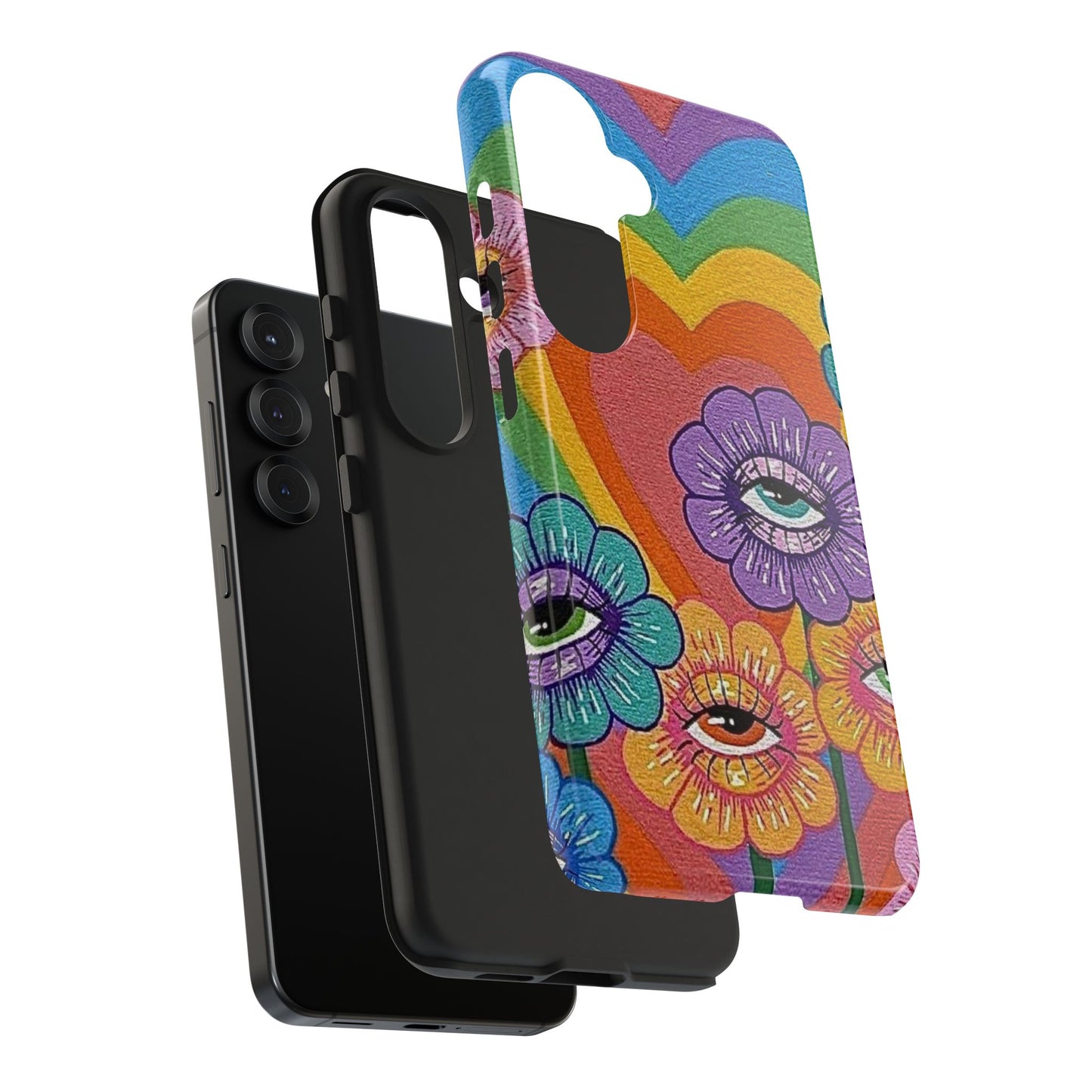 Psychedelic Eye Flower Tough Phone Case — Retro Rainbow Protective iPhone Cover