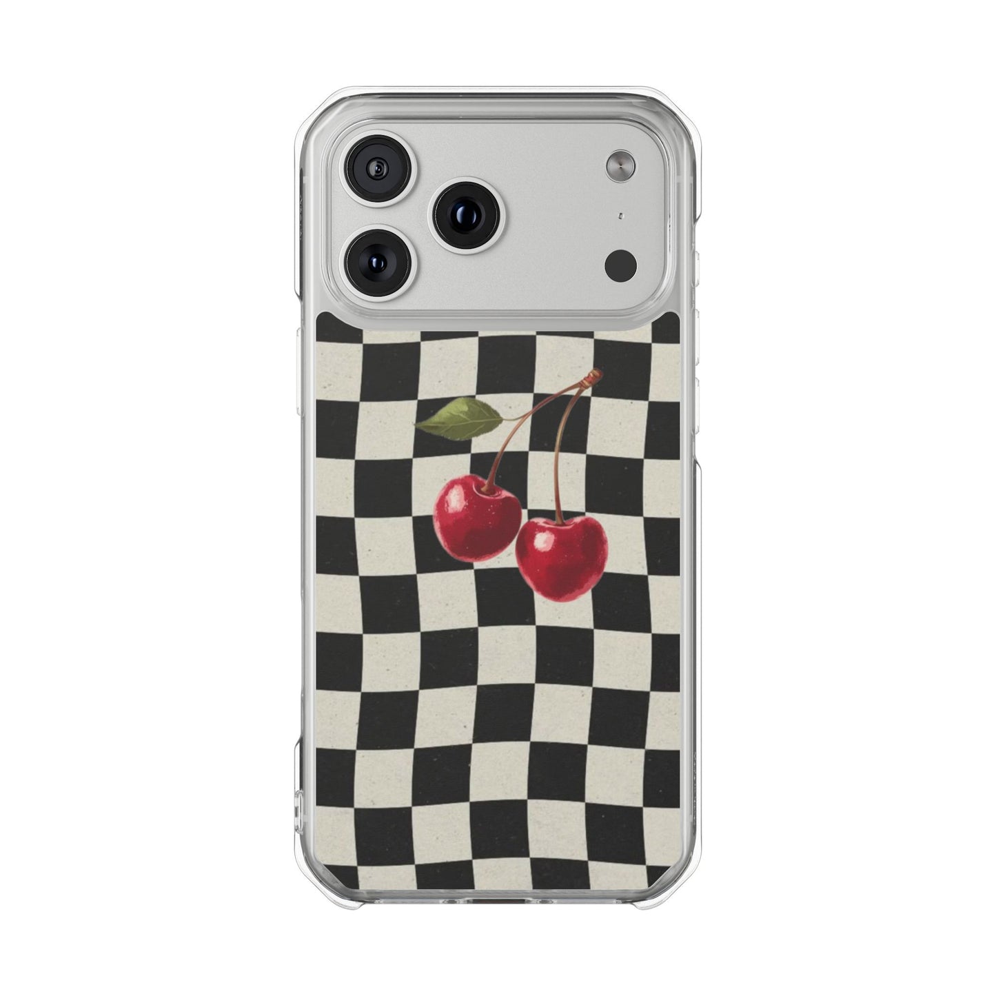 Checkered Cherry Clear Magnetic Impact Phone Case