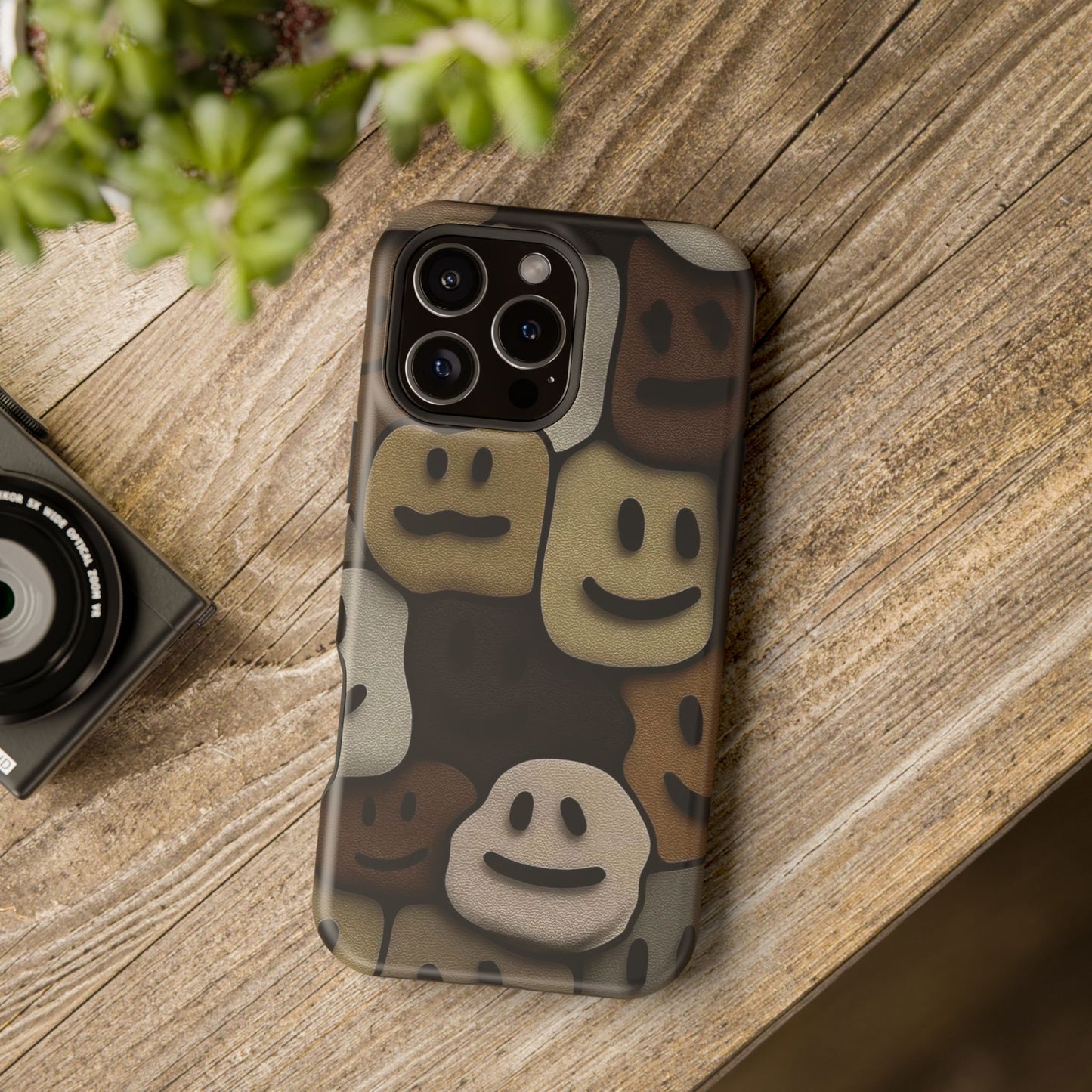 Magnetic Impact-Resistant Case — Brown Smiley Tile Phone Cover