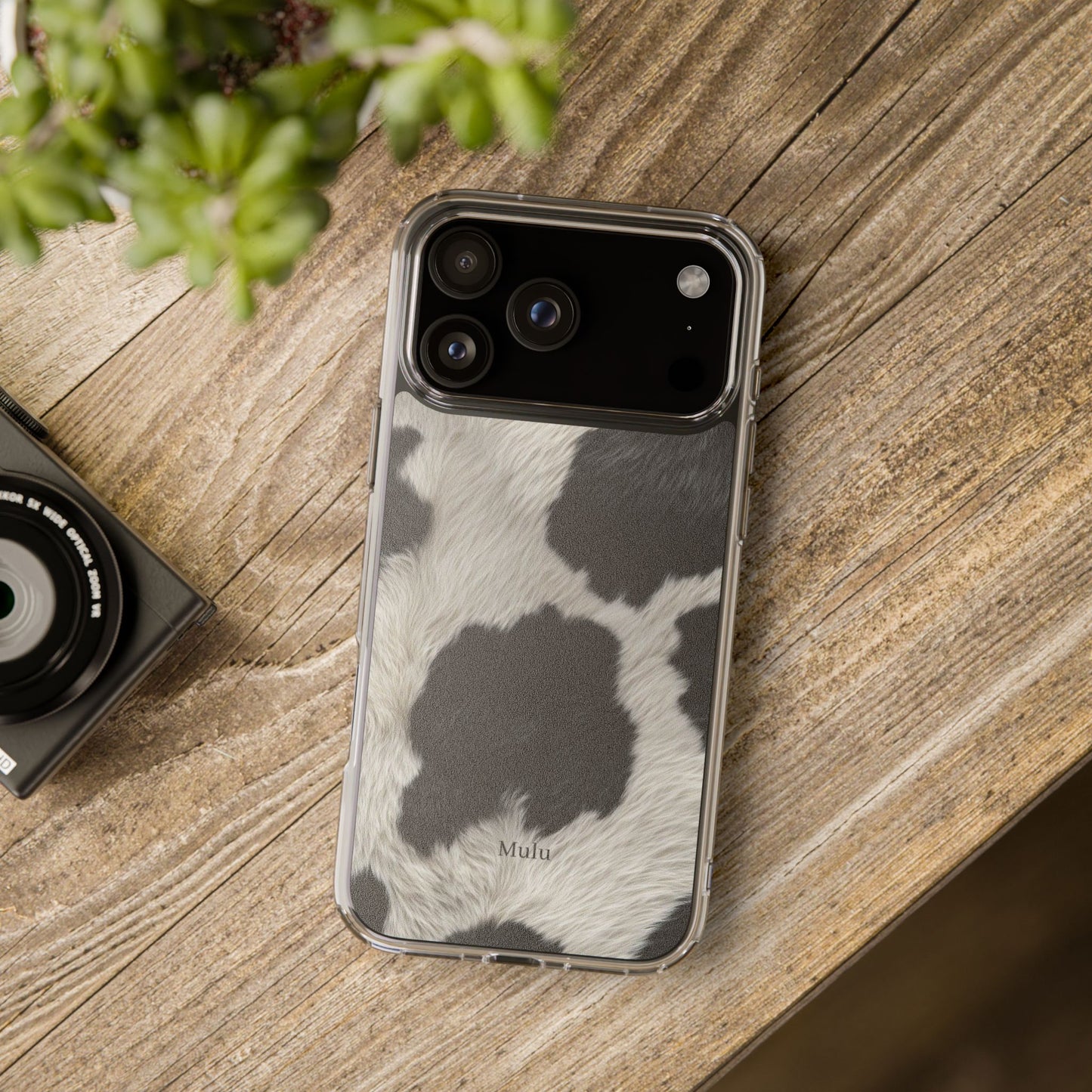 Cow Print Clear Impact Phone Case — Faux Fur Black & White Protection