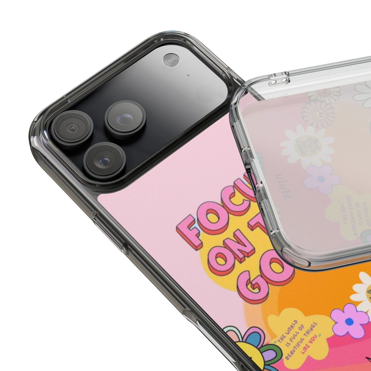 Clear Impact-Resistant Case — "Focus On The Good" Retro Floral Phone Cover