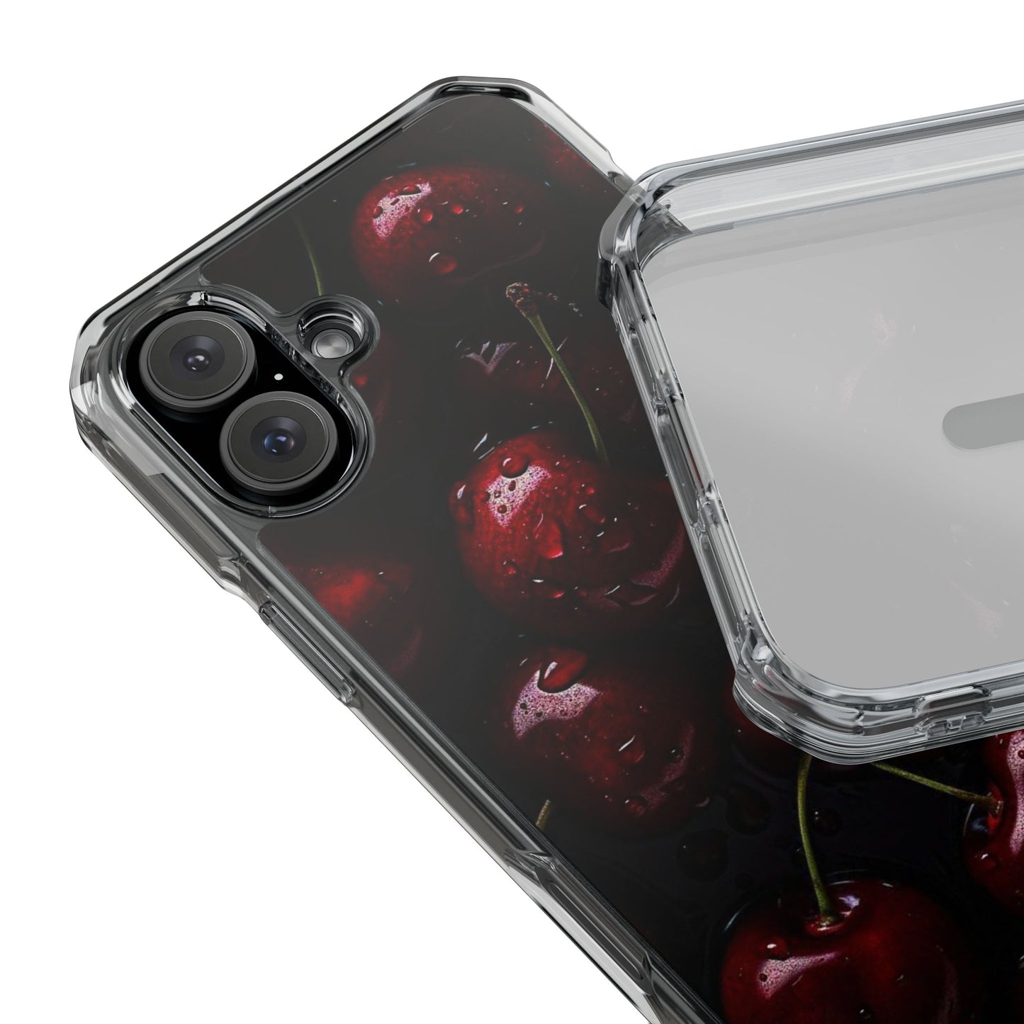 Cherry Pattern Clear Magnetic Phone Case — Dark Red Fruit Design