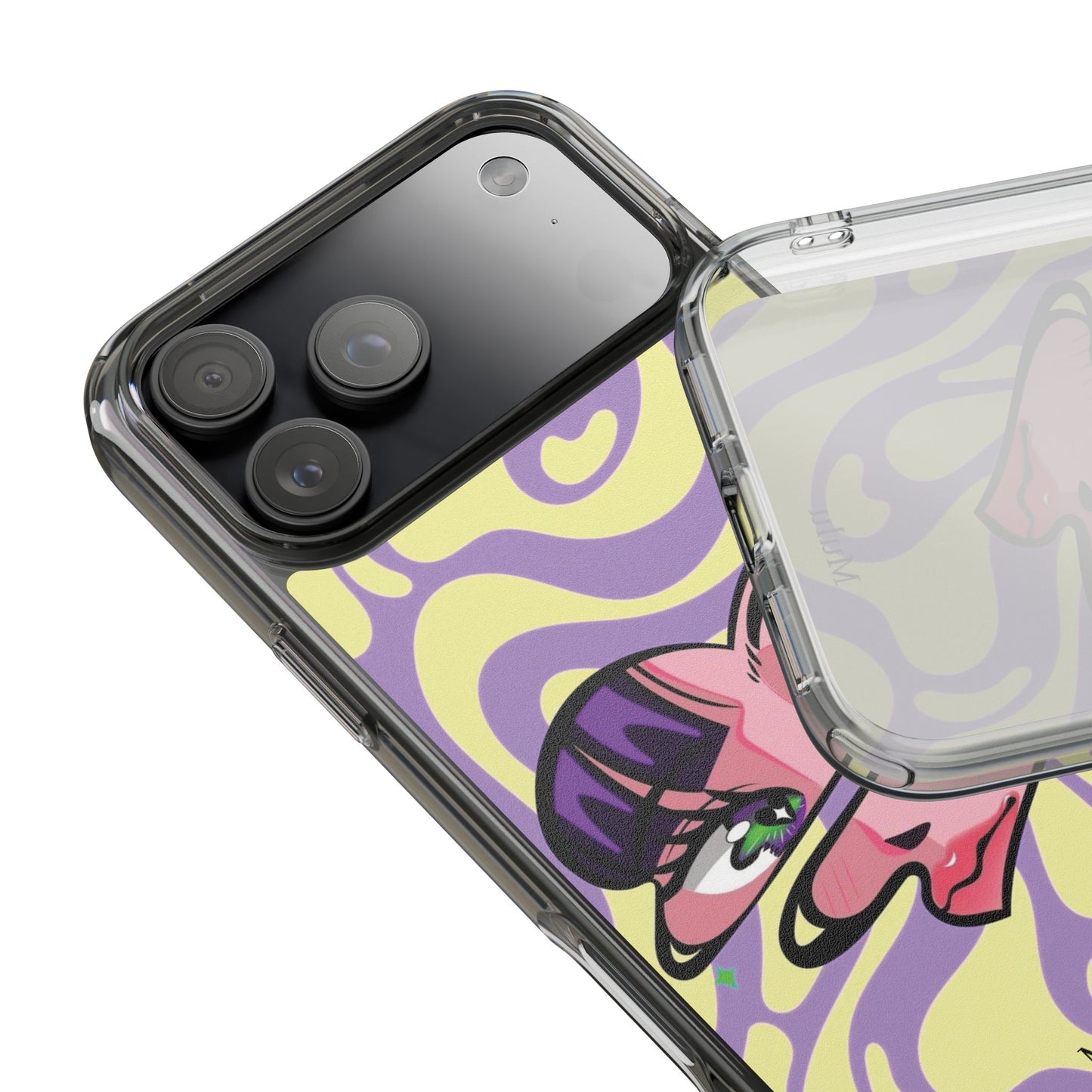 Clear Impact-Resistant Case — Retro Psychedelic Heart Face Design