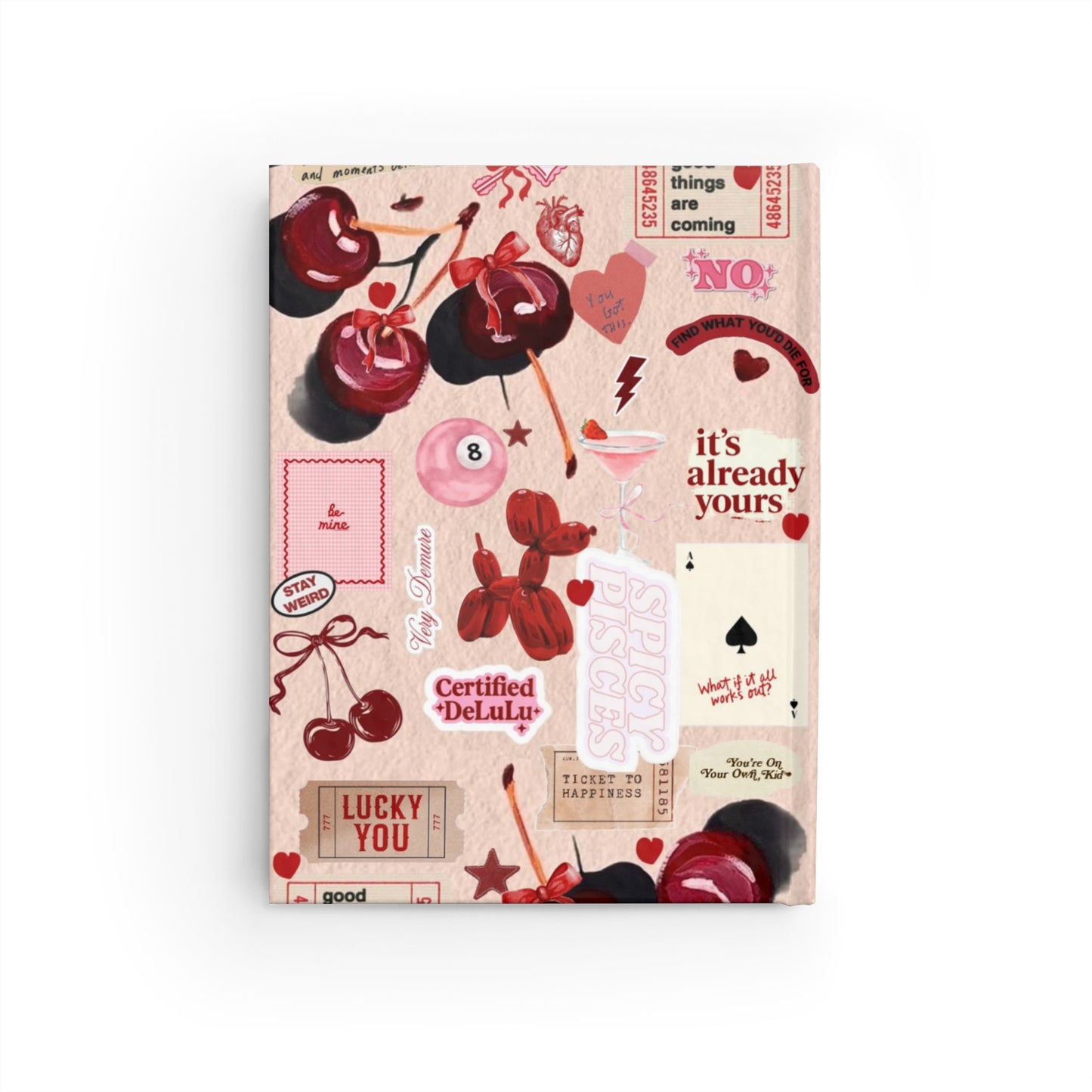 Cherry Collage Ruled Journal — Vintage Sticker Pattern, "it's already yours"