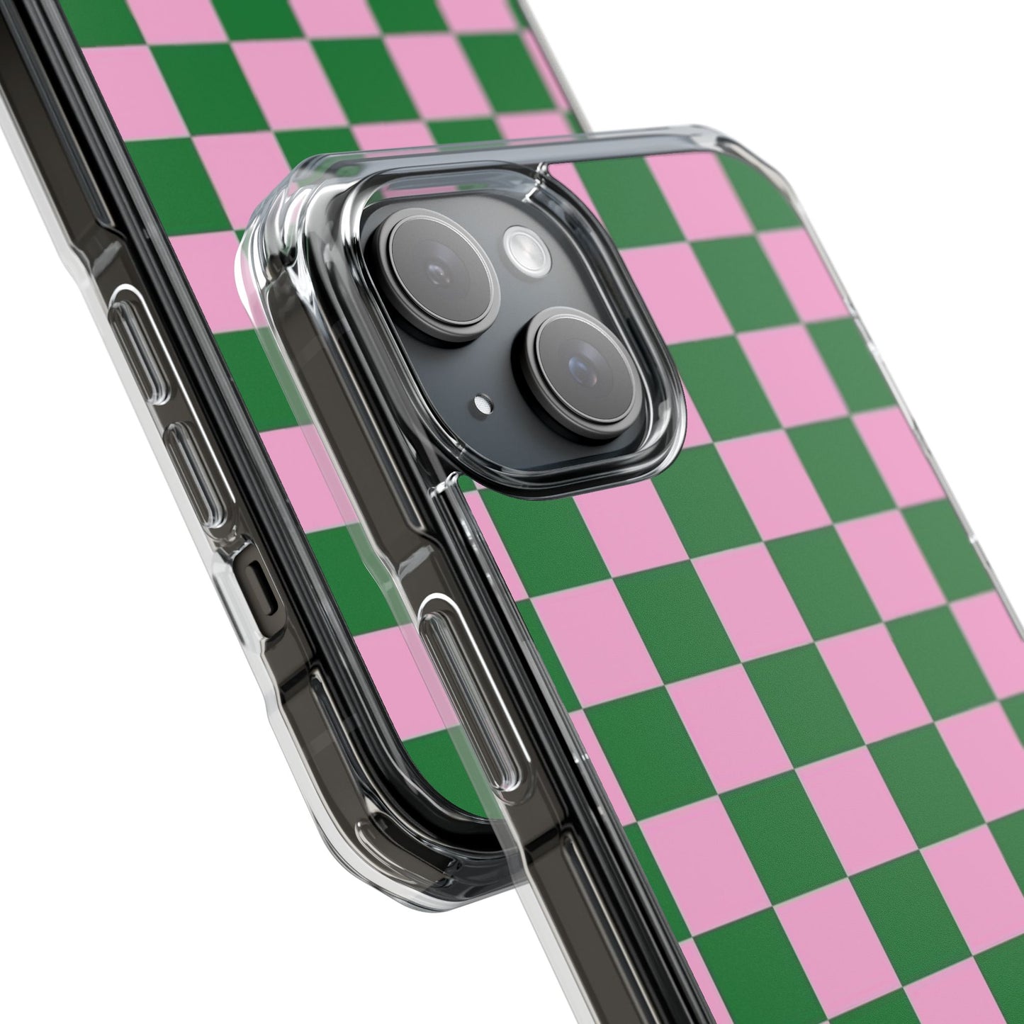 Pink & Green Checkerboard Magnetic Clear Phone Case