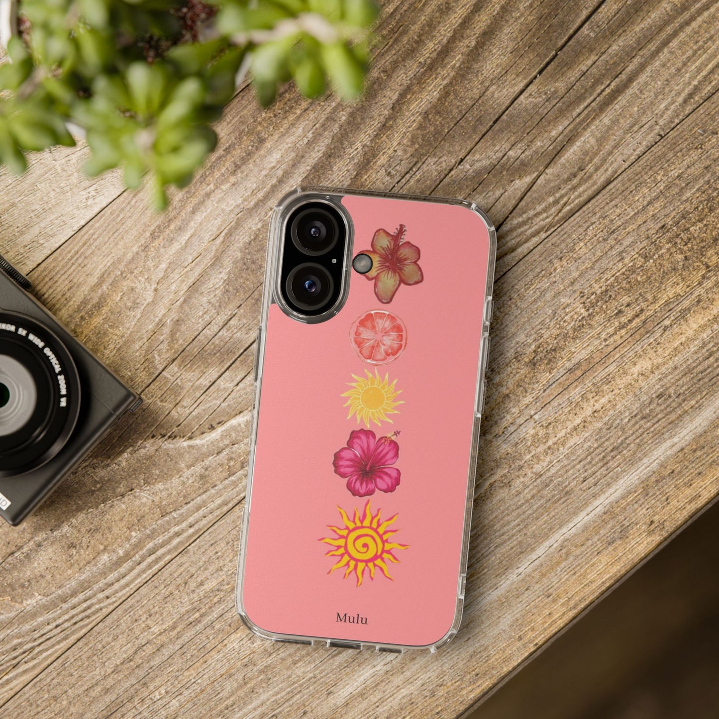 Clear Impact-Resistant Phone Case — Tropical Sun & Hibiscus Floral Design