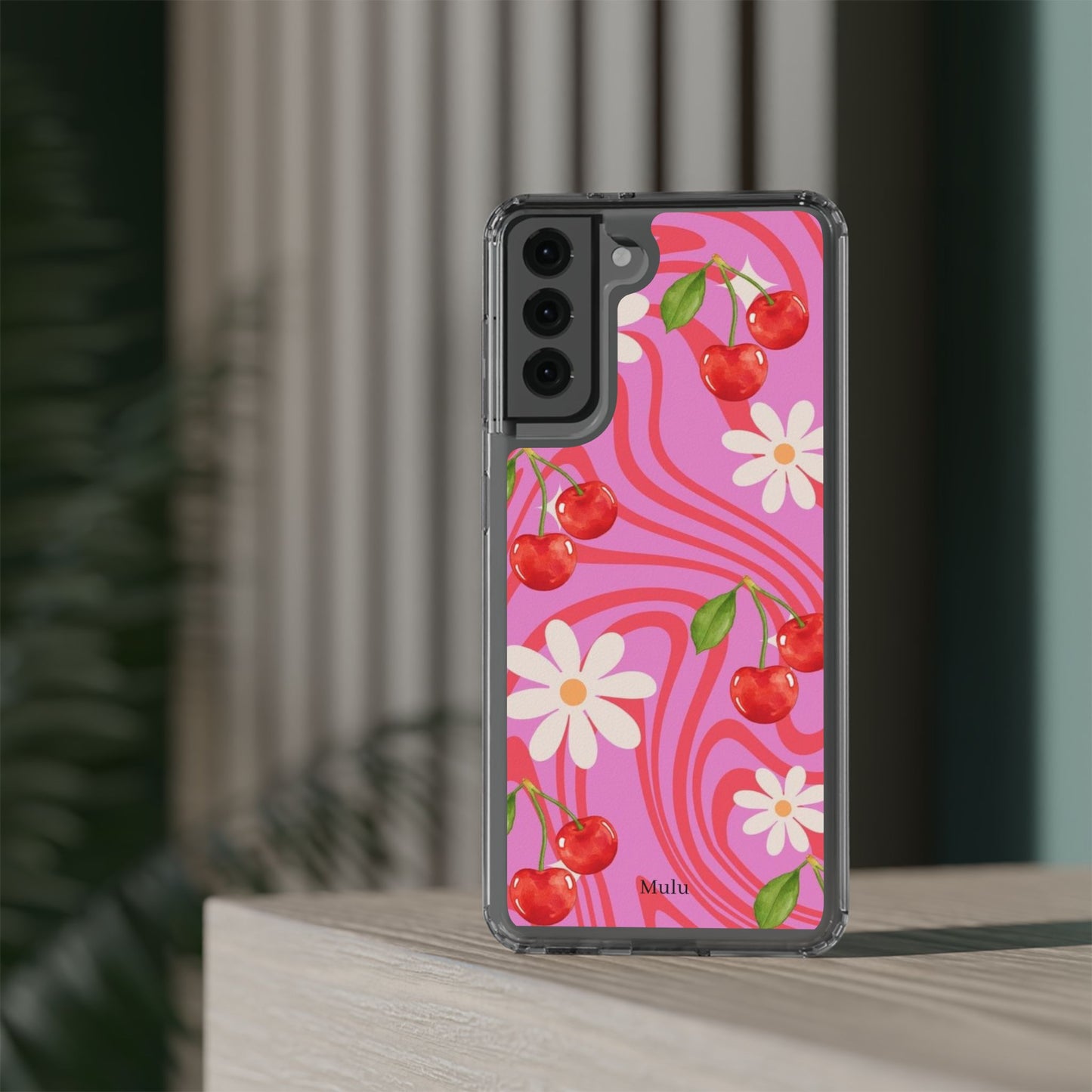 Clear Impact Phone Case — Retro Cherry & Daisy Floral Design