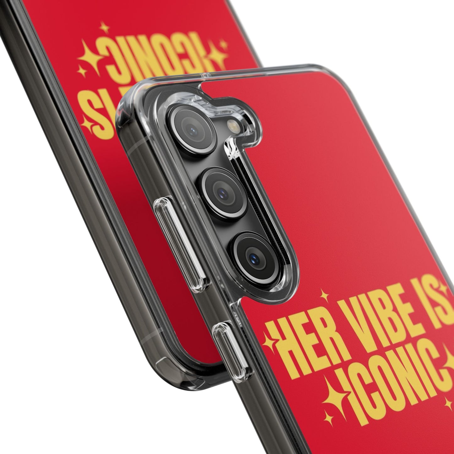 Clear Impact-Resistant Phone Case — "Her Vibe Is Iconic" Red Protective Cover