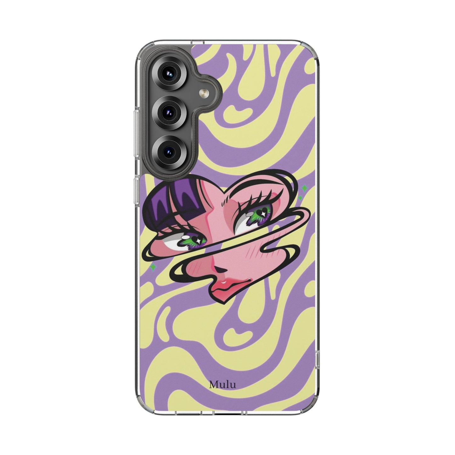 Clear Impact-Resistant Case — Retro Psychedelic Heart Face Design