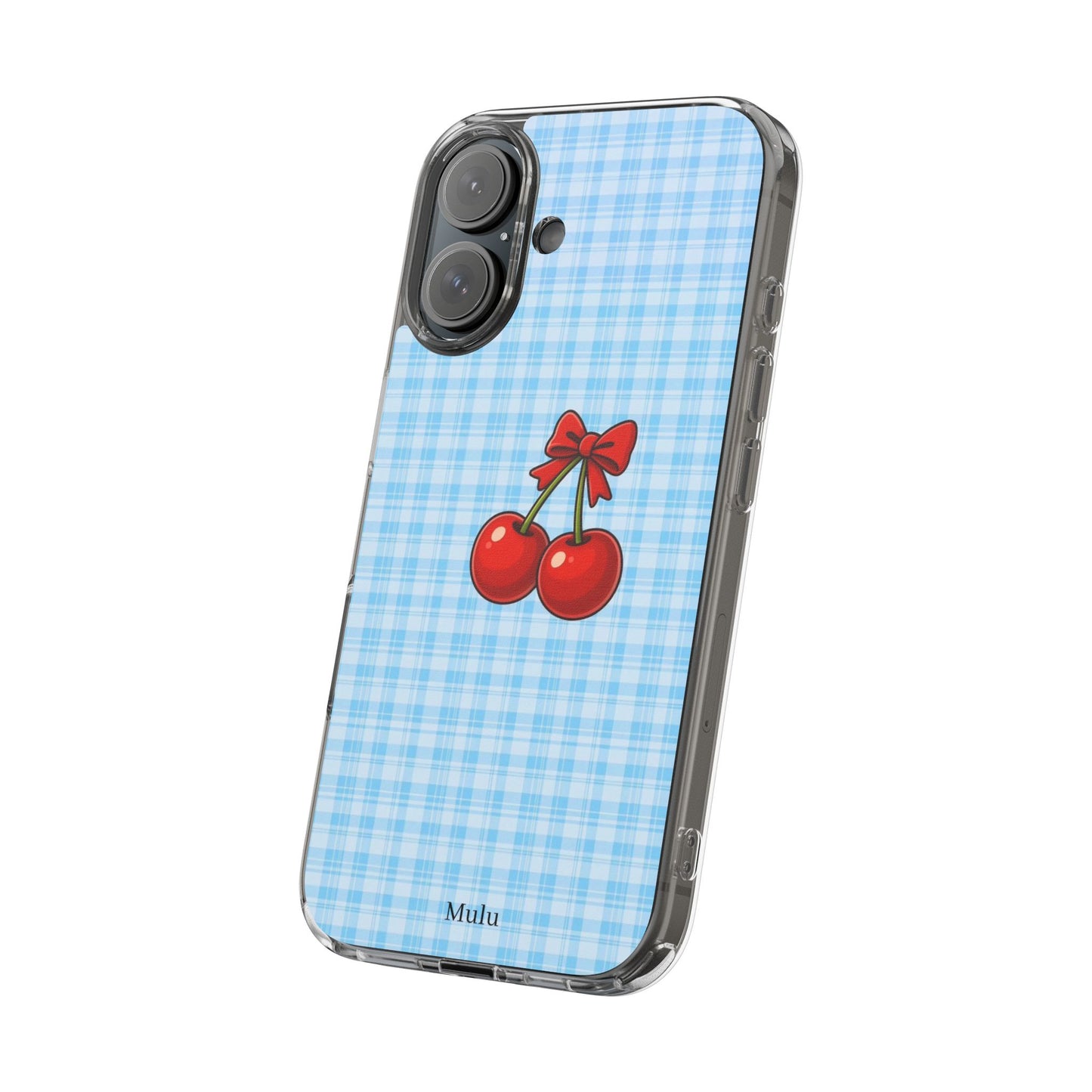 Clear Cherry Gingham Phone Case — Impact-Resistant Clear Case with Red Cherry Design