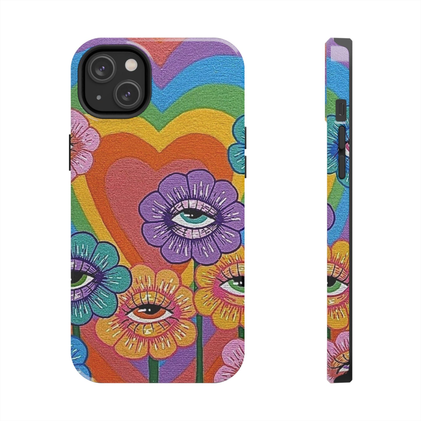 Psychedelic Eye Flower Tough Phone Case — Retro Rainbow Protective iPhone Cover