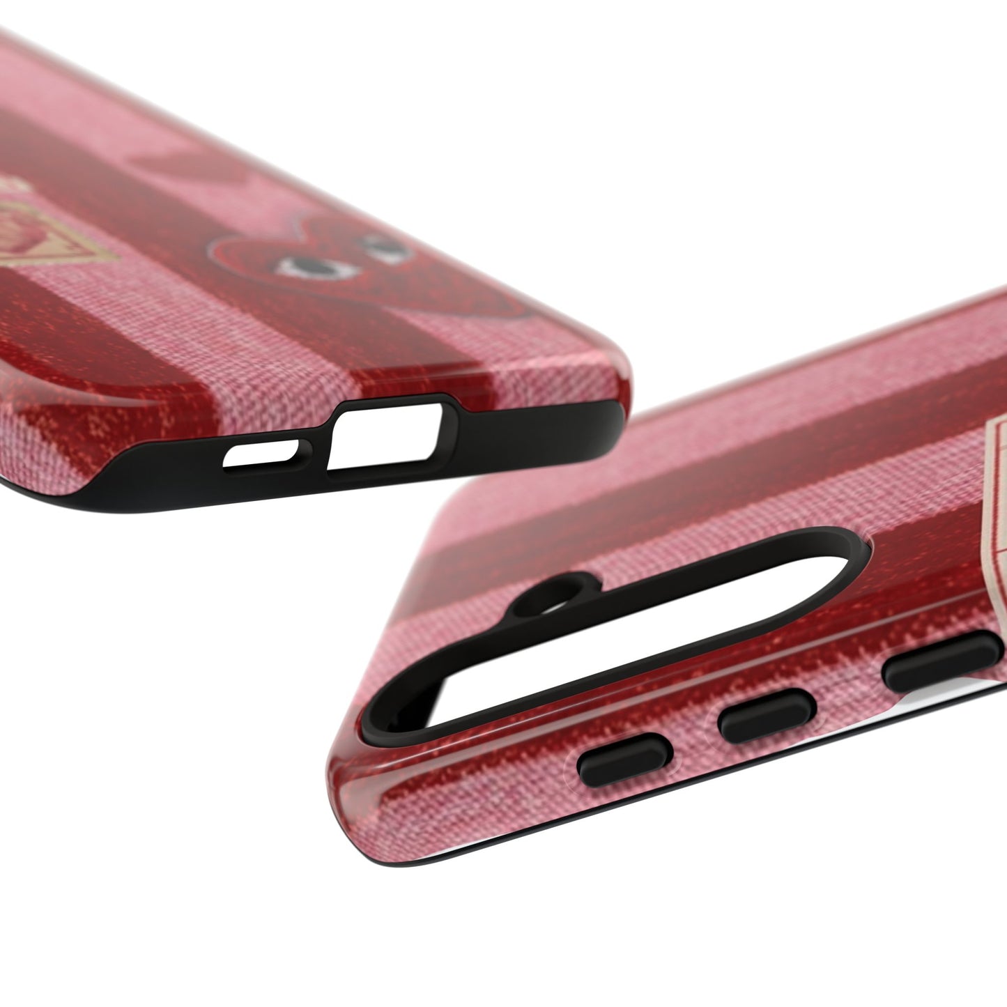 Phone Case — Red Striped Heart Design with “Good Things Are Coming”