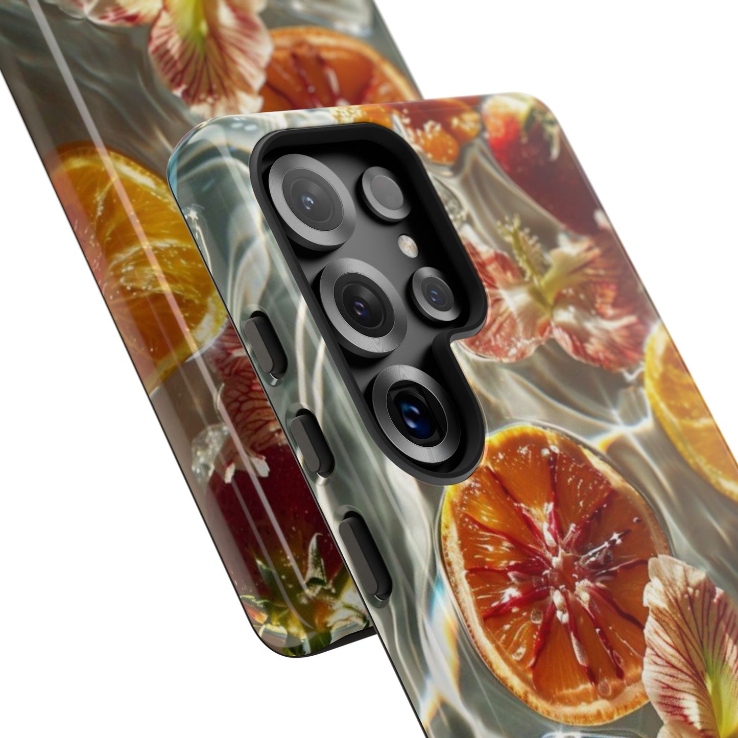 Citrus & Hibiscus Protective Phone Case – Summer Fruit Water Print Tough Case