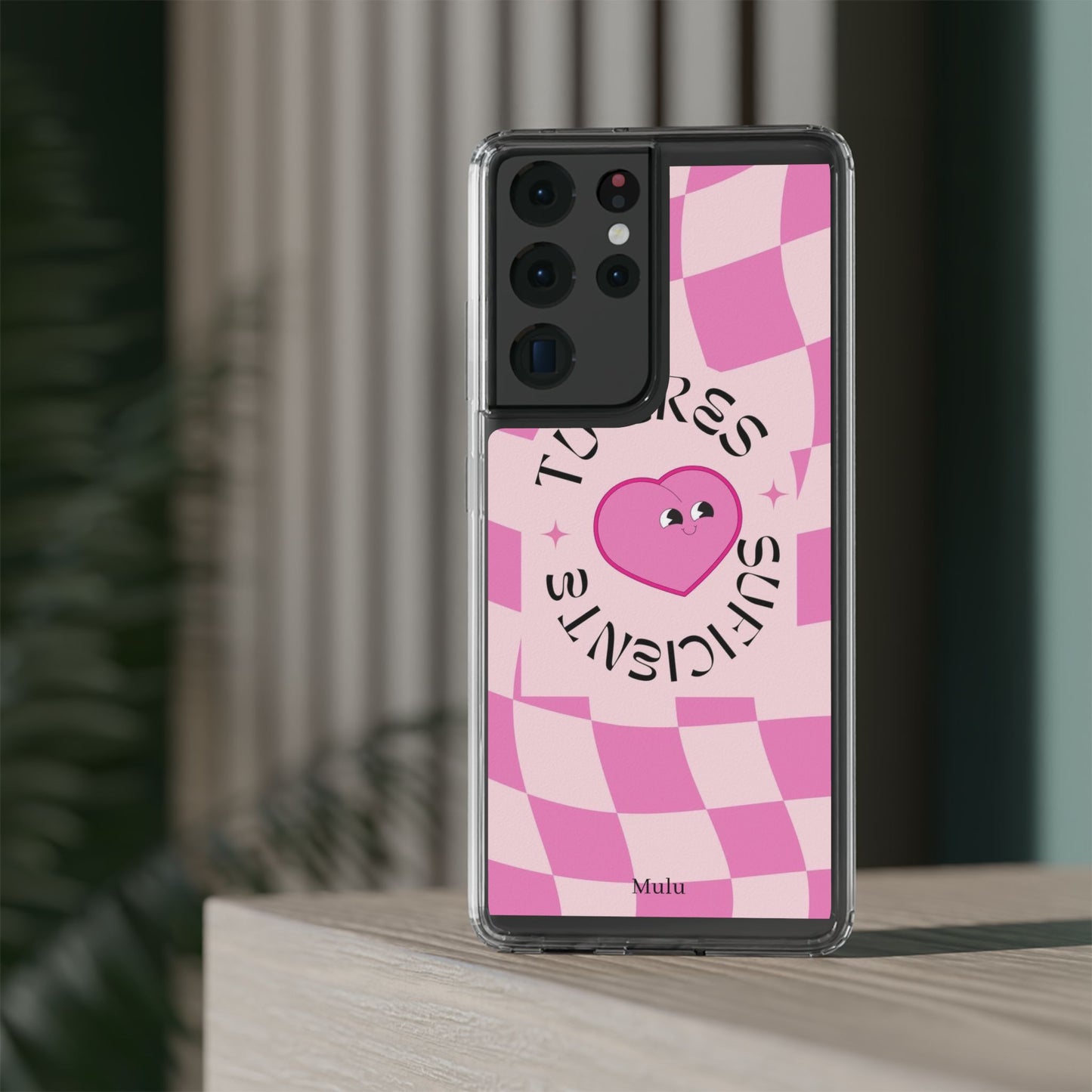 Clear Impact-Resistant Phone Case — Pink Checkerheart “Tu Eres Suficiente” Design