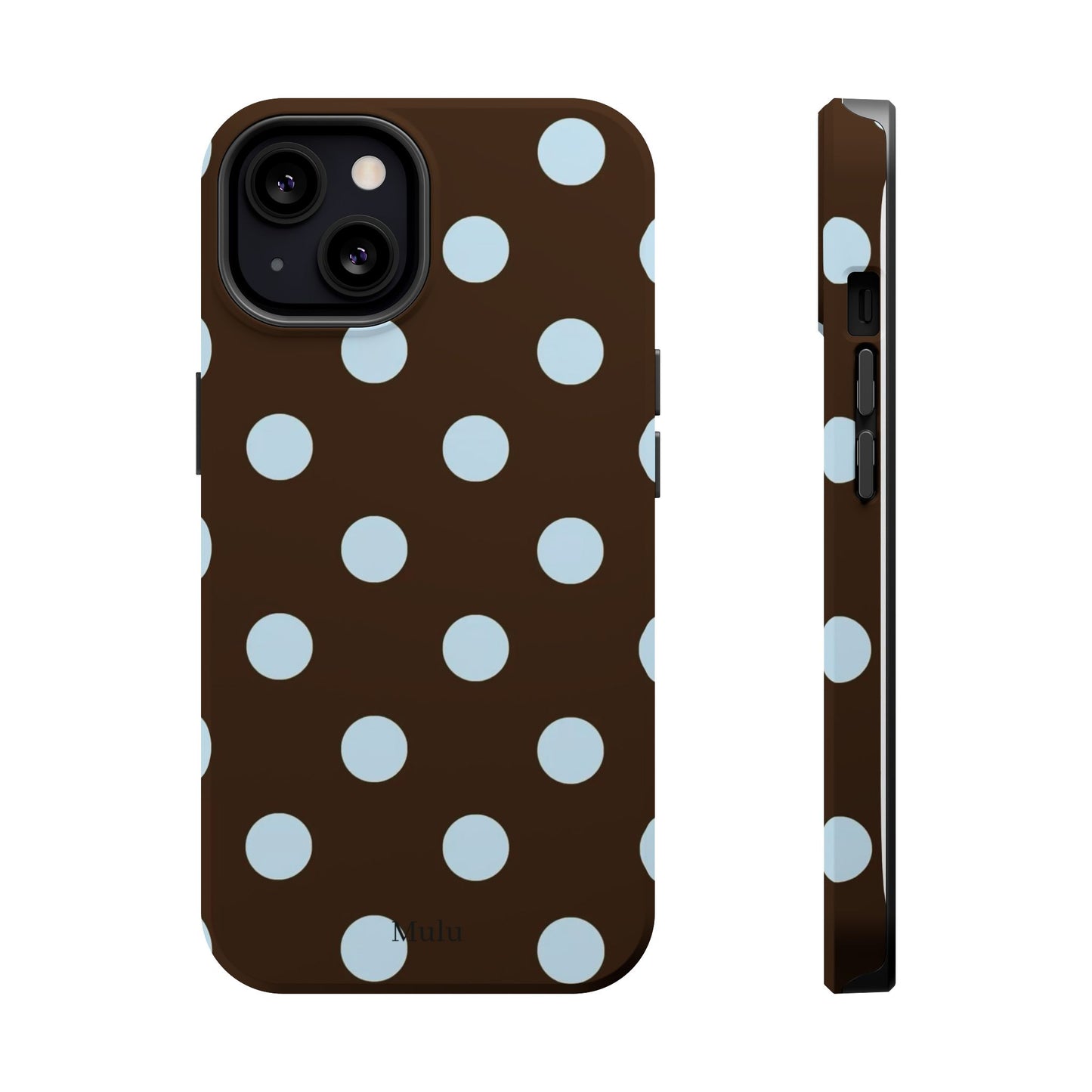 Polka Dot Magnetic Phone Case — Brown with Light Blue Dots, Impact-Resistant