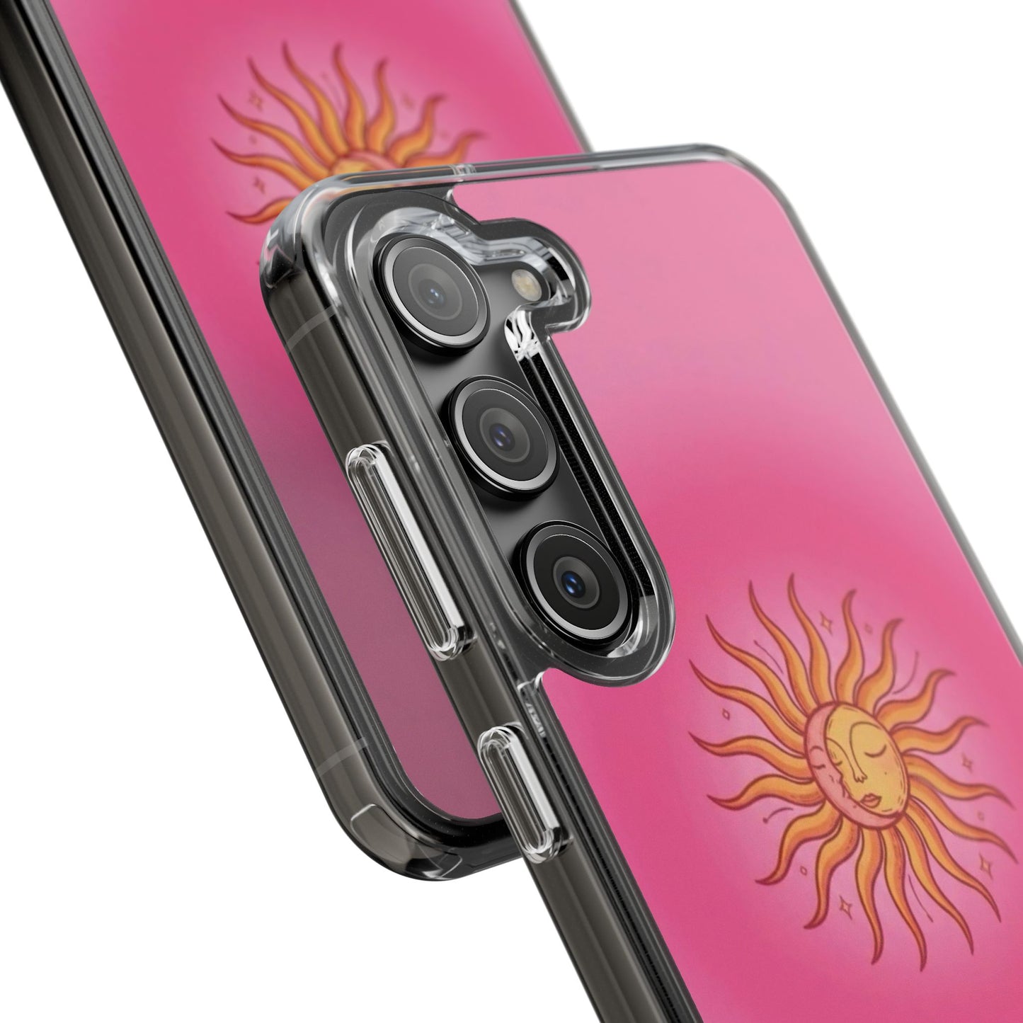 Pink Sun Phone Case — Radiant Sunburst Impact-Resistant Clear Case