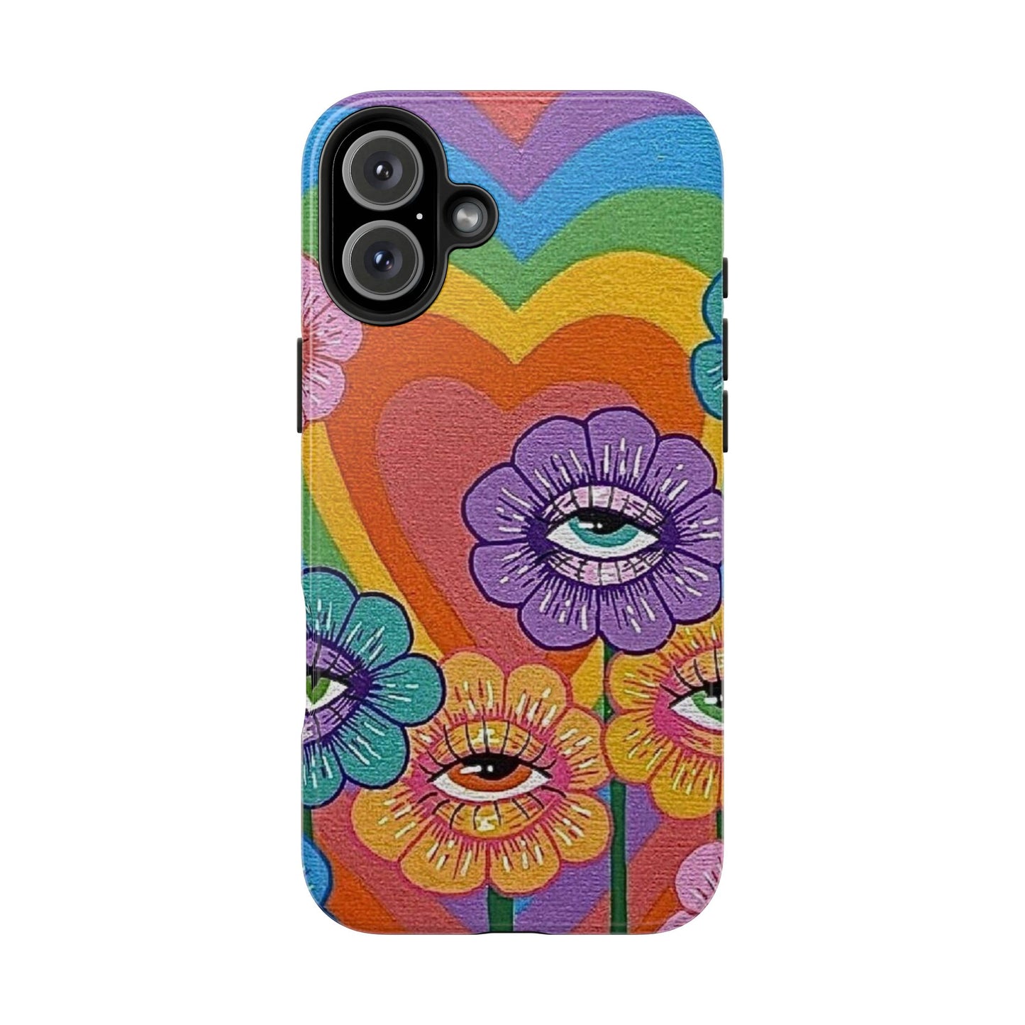 Psychedelic Eye Flower Tough Phone Case — Retro Rainbow Protective iPhone Cover
