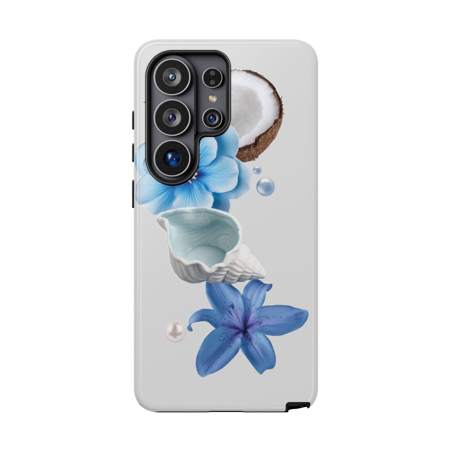 Tropical Blue Floral Phone Case — Coconut, Shell & Starfish Design