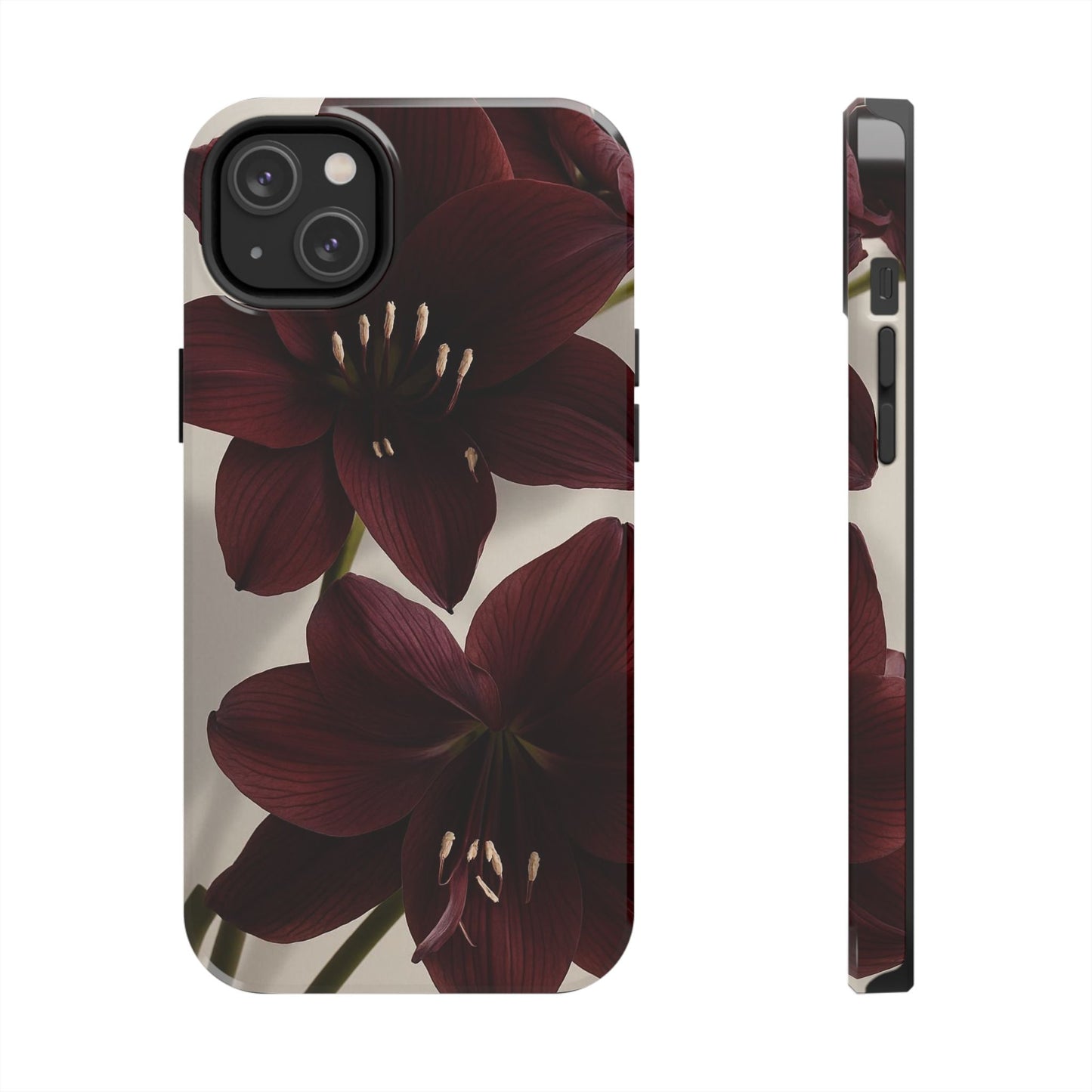 Amaryllis Noir Tough Phone Case — Dark Burgundy Floral Protective Cover