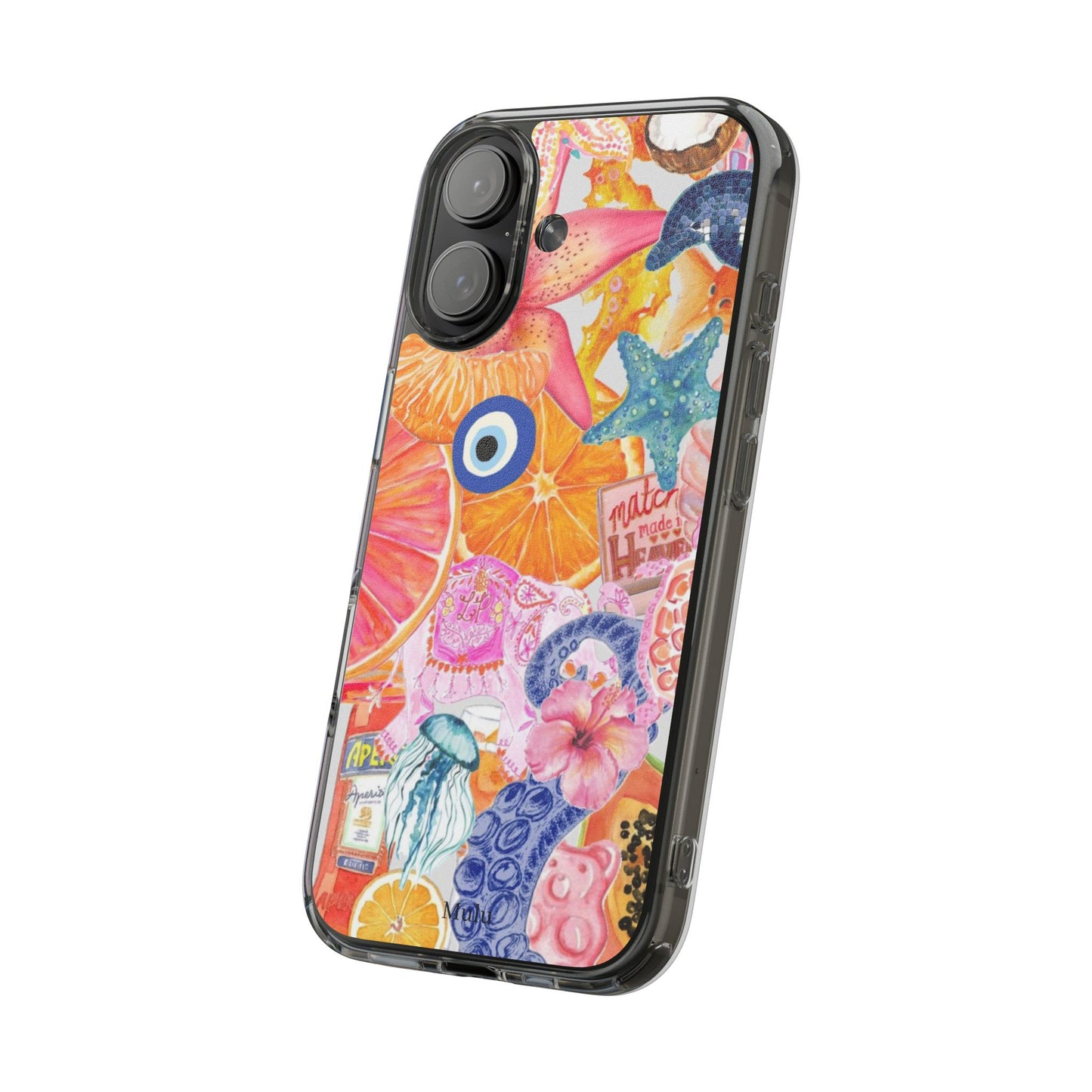 Clear Impact-Resistant Phone Case — Colorful Tropical Collage Design