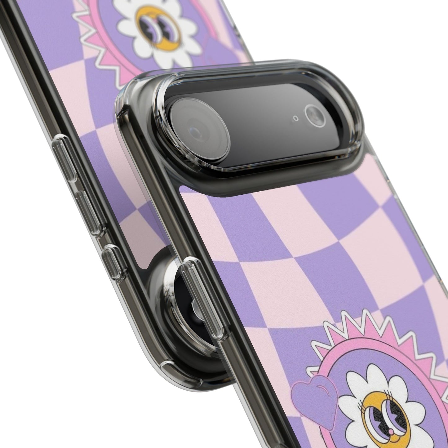 Clear Impact-Resistant Case — Cute Purple Checkerboard Dino with 'Mulu'