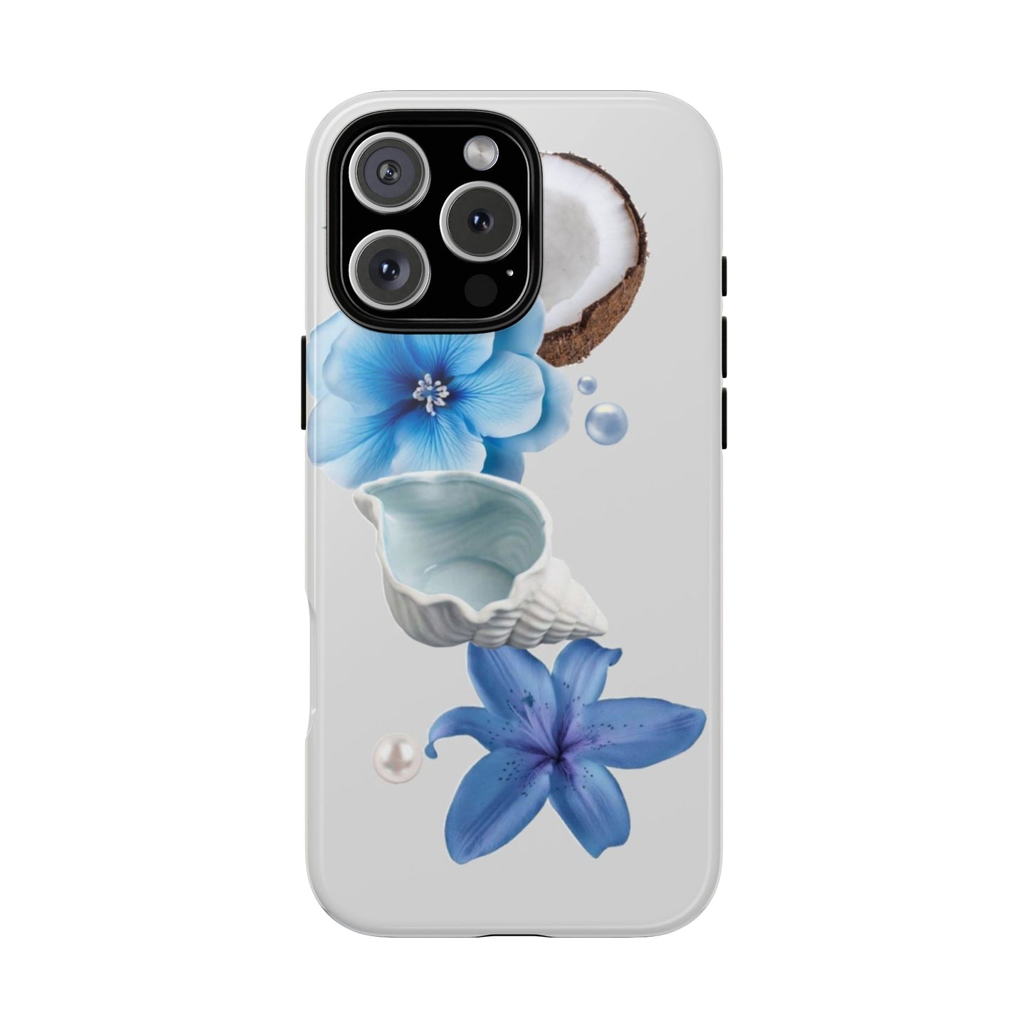 Tropical Blue Floral Phone Case — Coconut, Shell & Starfish Design