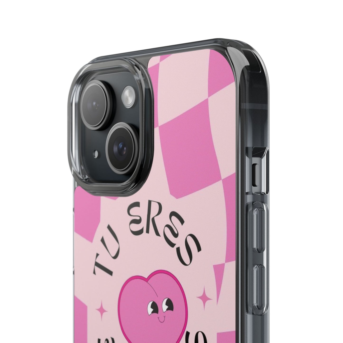Clear Impact-Resistant Phone Case — Pink Checkerheart “Tu Eres Suficiente” Design