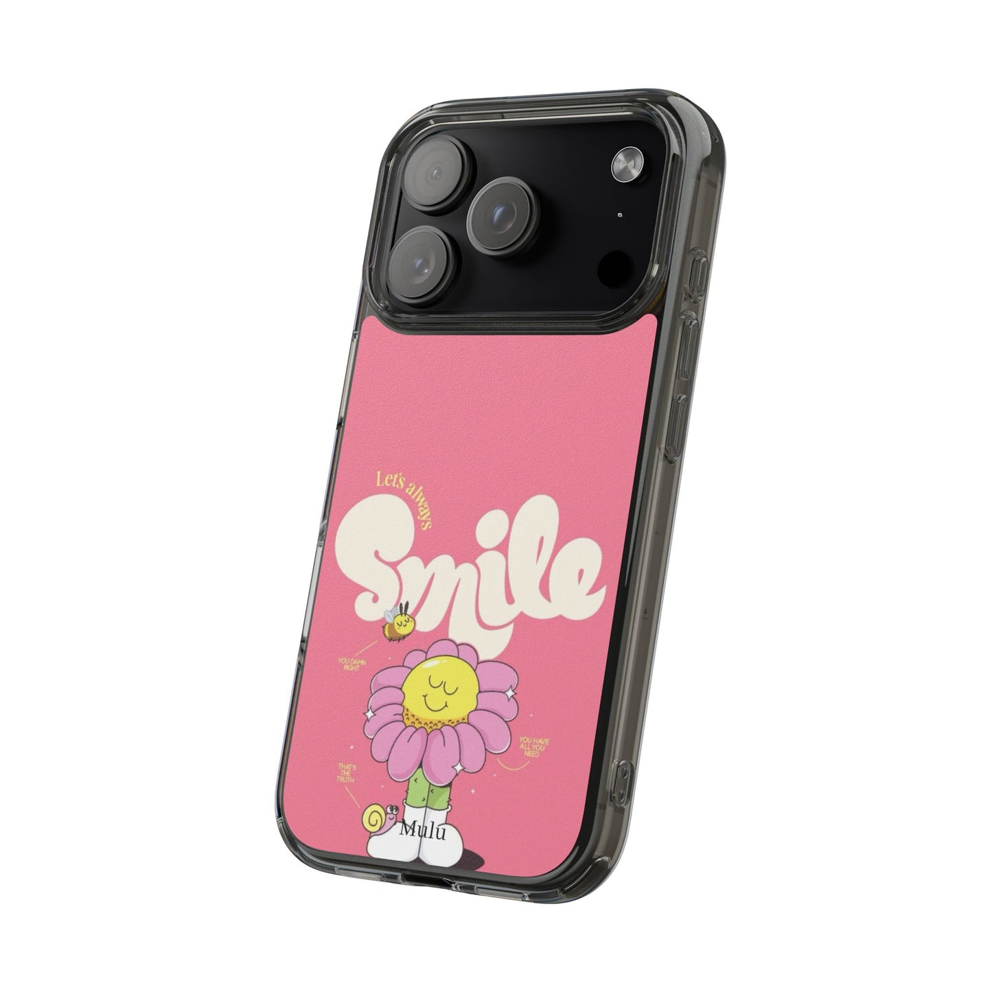 Clear Impact-Resistant Phone Case — Pink 'Smile' Flower Design
