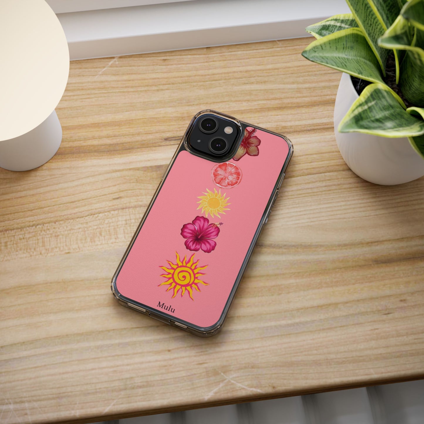 Clear Impact-Resistant Phone Case — Tropical Sun & Hibiscus Floral Design
