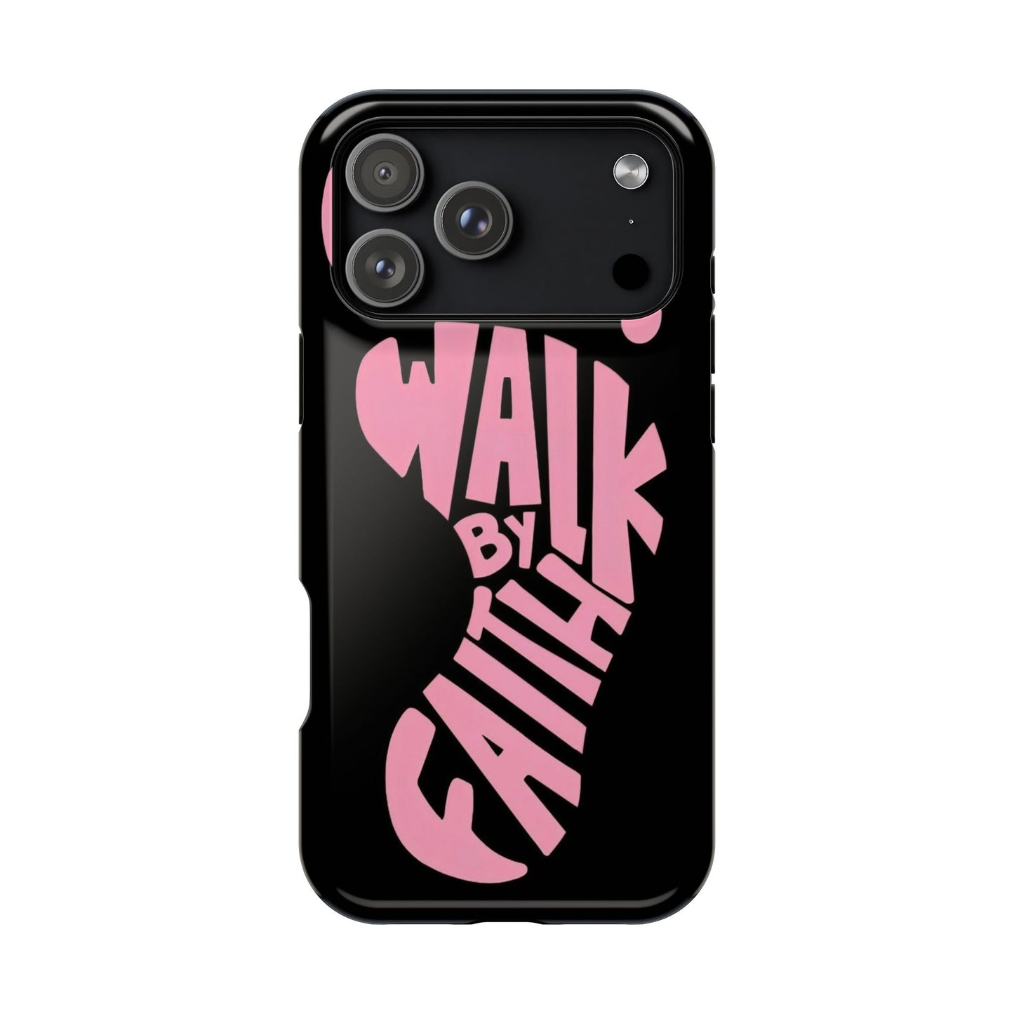 Phone Case — "Walk By Faith" Pink Footprint Magnetic Impact-Resistant Case