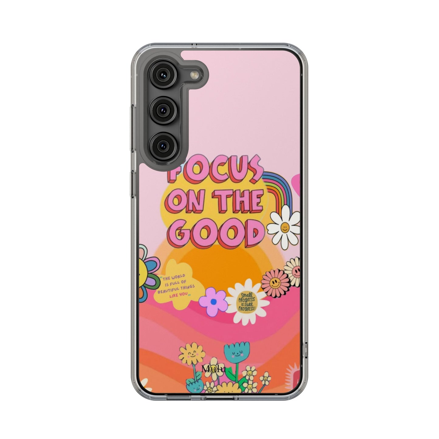 Clear Impact-Resistant Case — "Focus On The Good" Retro Floral Phone Cover
