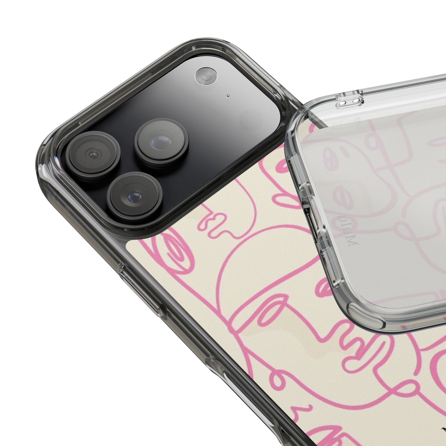 Clear Impact-Resistant Phone Case — Pink Minimalist Line Faces Design