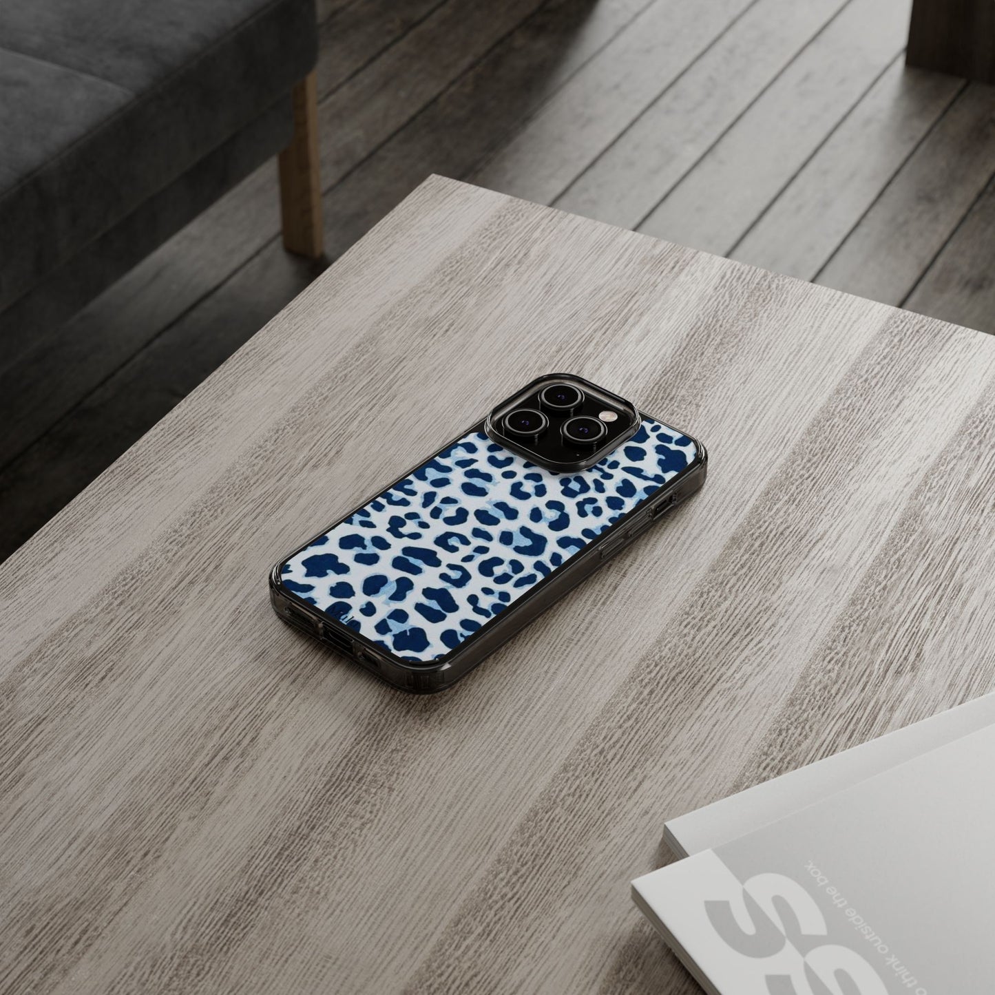 Clear Impact-Resistant Phone Case — Blue Watercolor Leopard Print