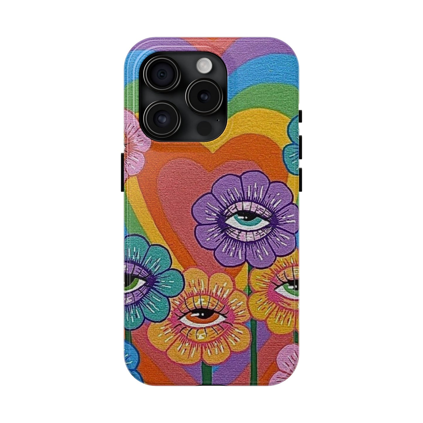 Psychedelic Eye Flower Tough Phone Case — Retro Rainbow Protective iPhone Cover