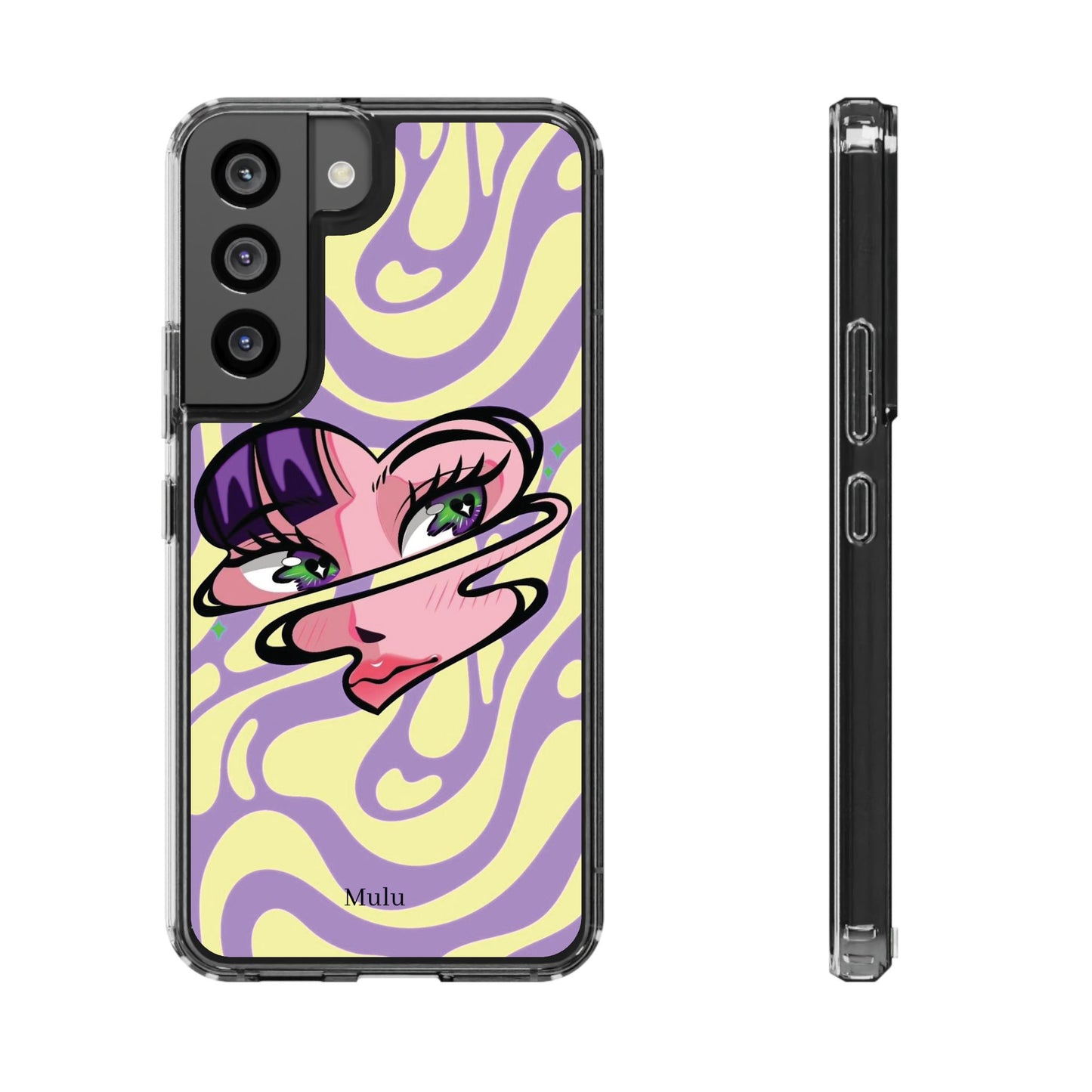 Clear Impact-Resistant Case — Retro Psychedelic Heart Face Design