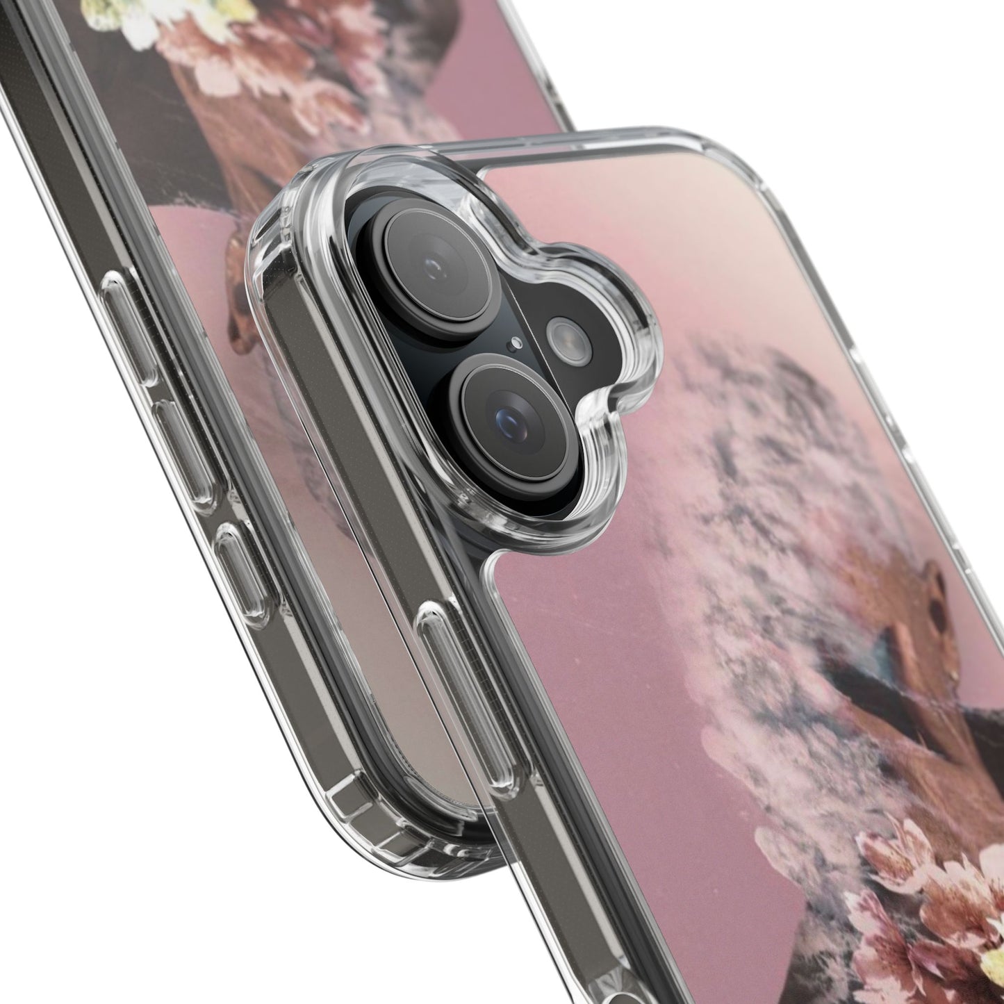 Clear Phone Case — Pink Floral Smoke Art iPhone Case