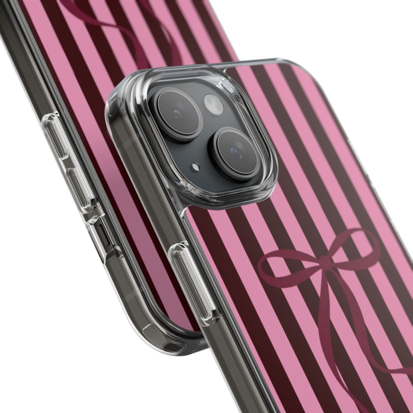 Pink Striped Ribbon Clear Impact-Resistant Phone Case