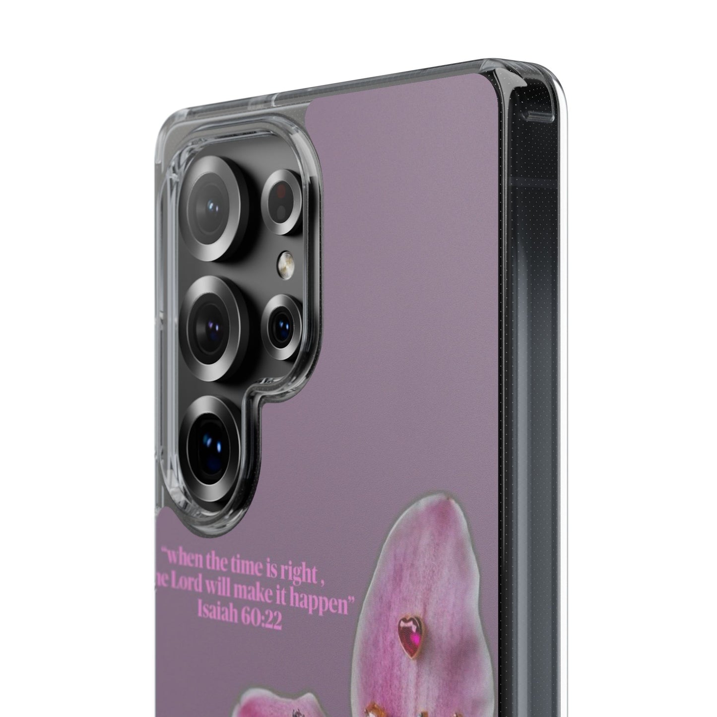 Clear Floral Impact-Resistant Phone Case — "When the time is right" Rose Orchid Design