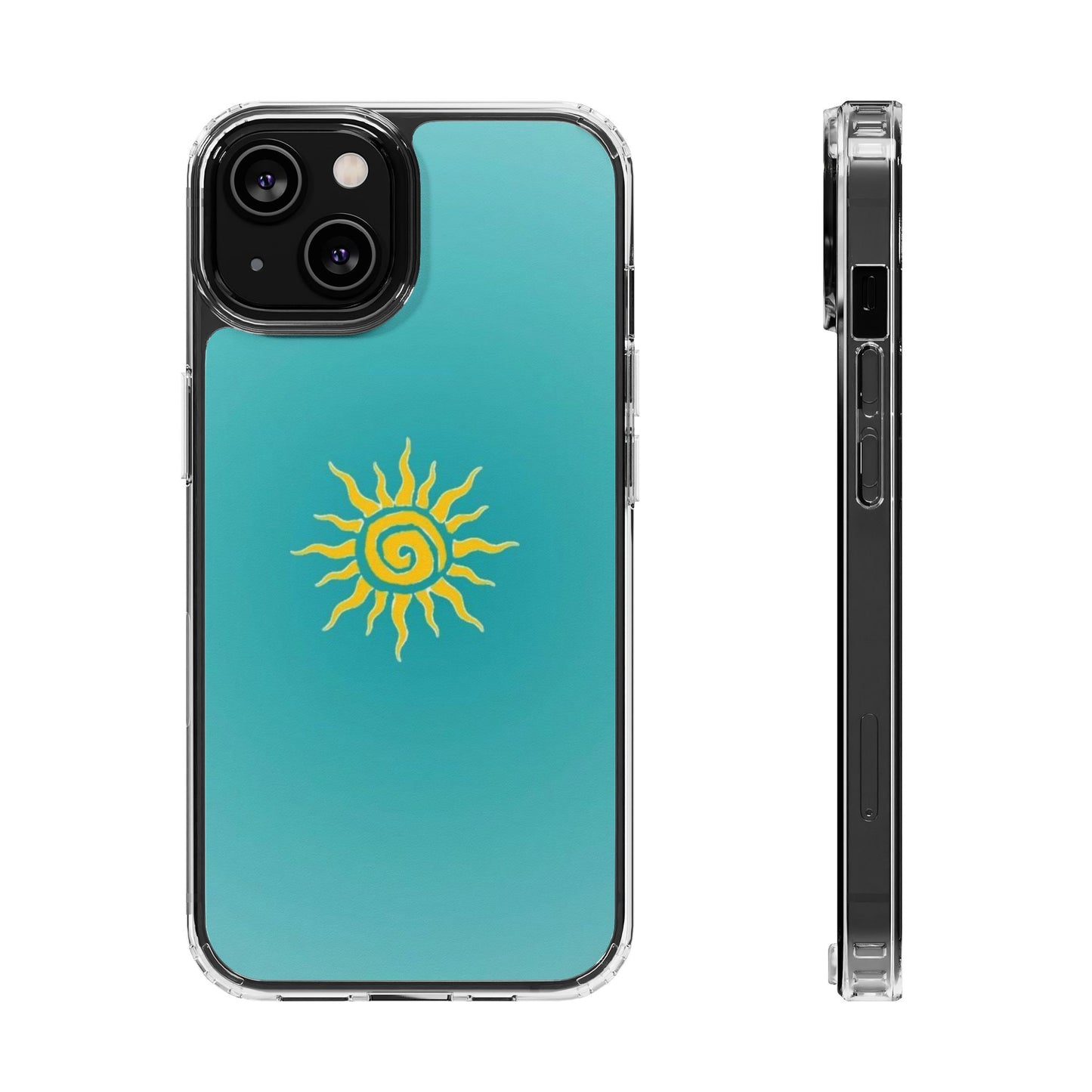 Clear Impact-Resistant Phone Case — Yellow Sun on Teal Gradient