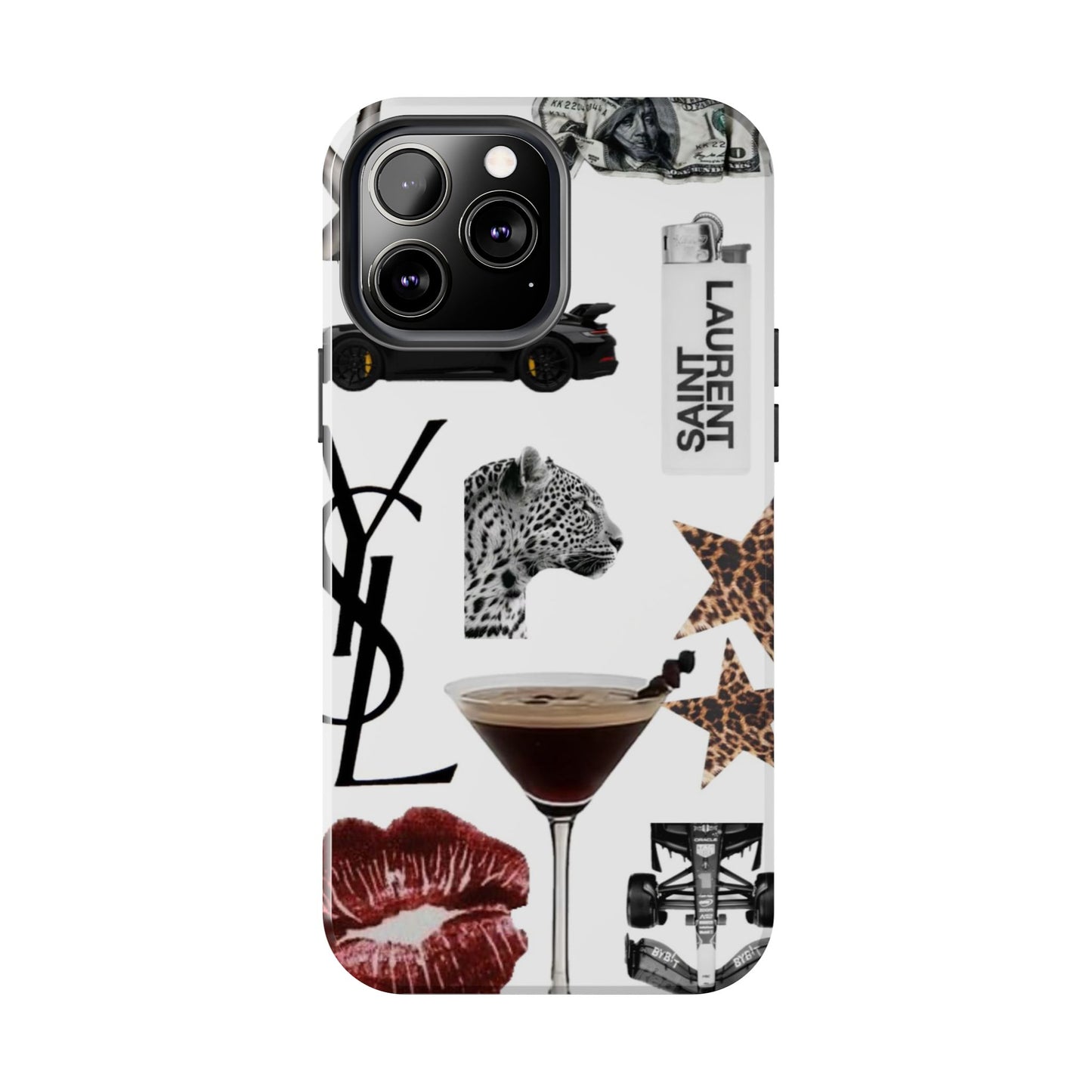 Tough Phone Case — Luxe Fashion Collage with Leopard, Martini & Kiss Print