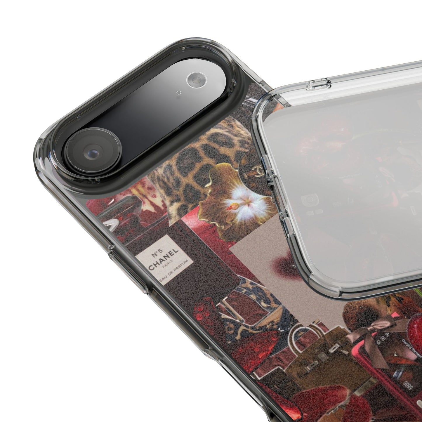 Clear Impact-Resistant Phone Case — Retro Cherry Collage Design