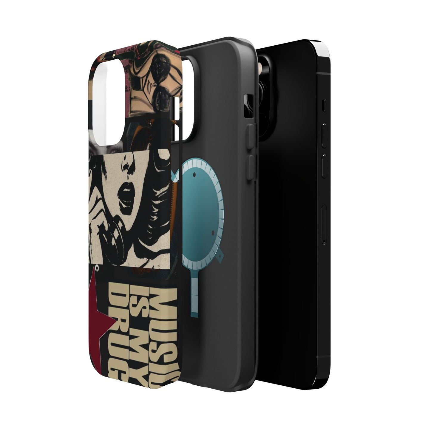 Magnetic Impact Phone Case — Retro Pop Art "Music Is My Drug" Design