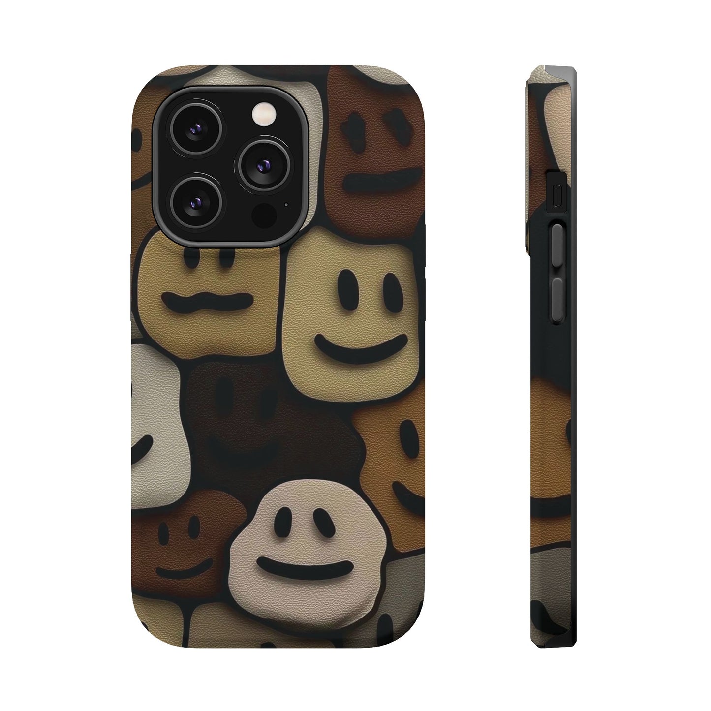 Magnetic Impact-Resistant Case — Brown Smiley Tile Phone Cover