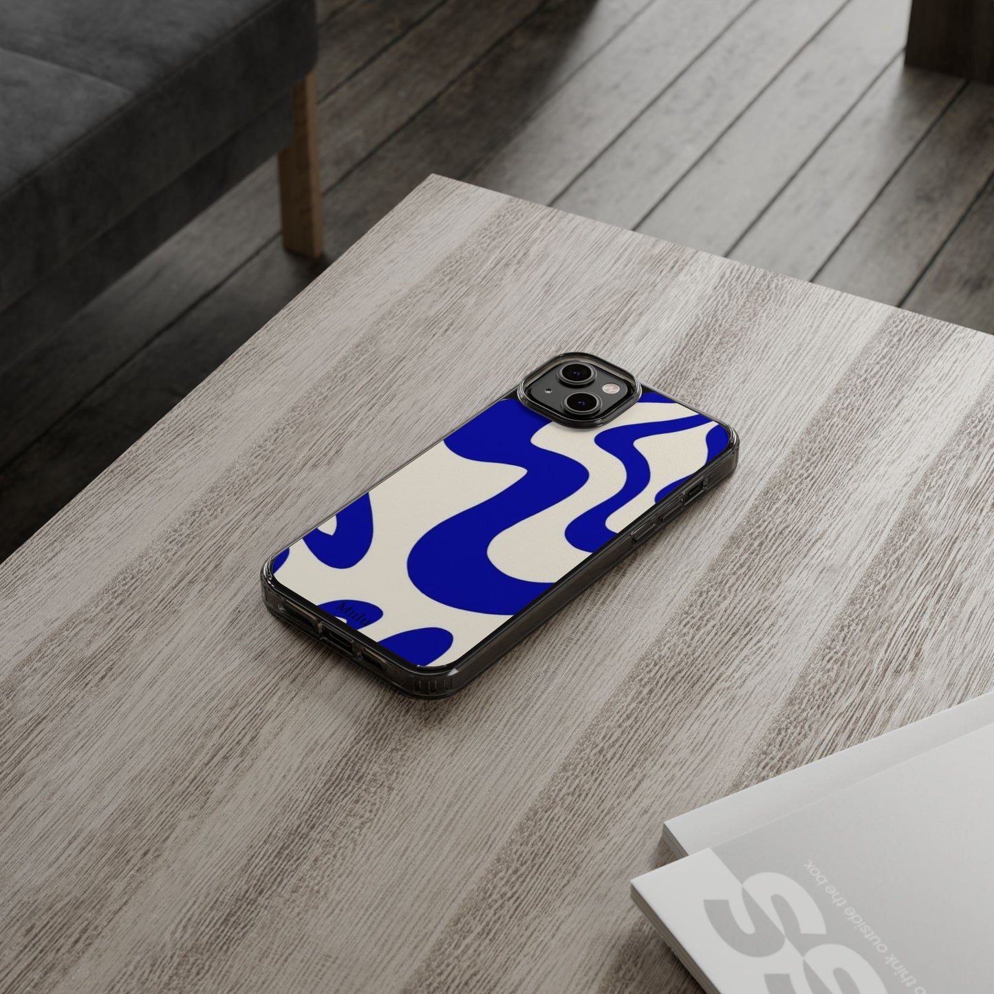 Clear Impact-Resistant Case — Blue Abstract Wavy Pattern