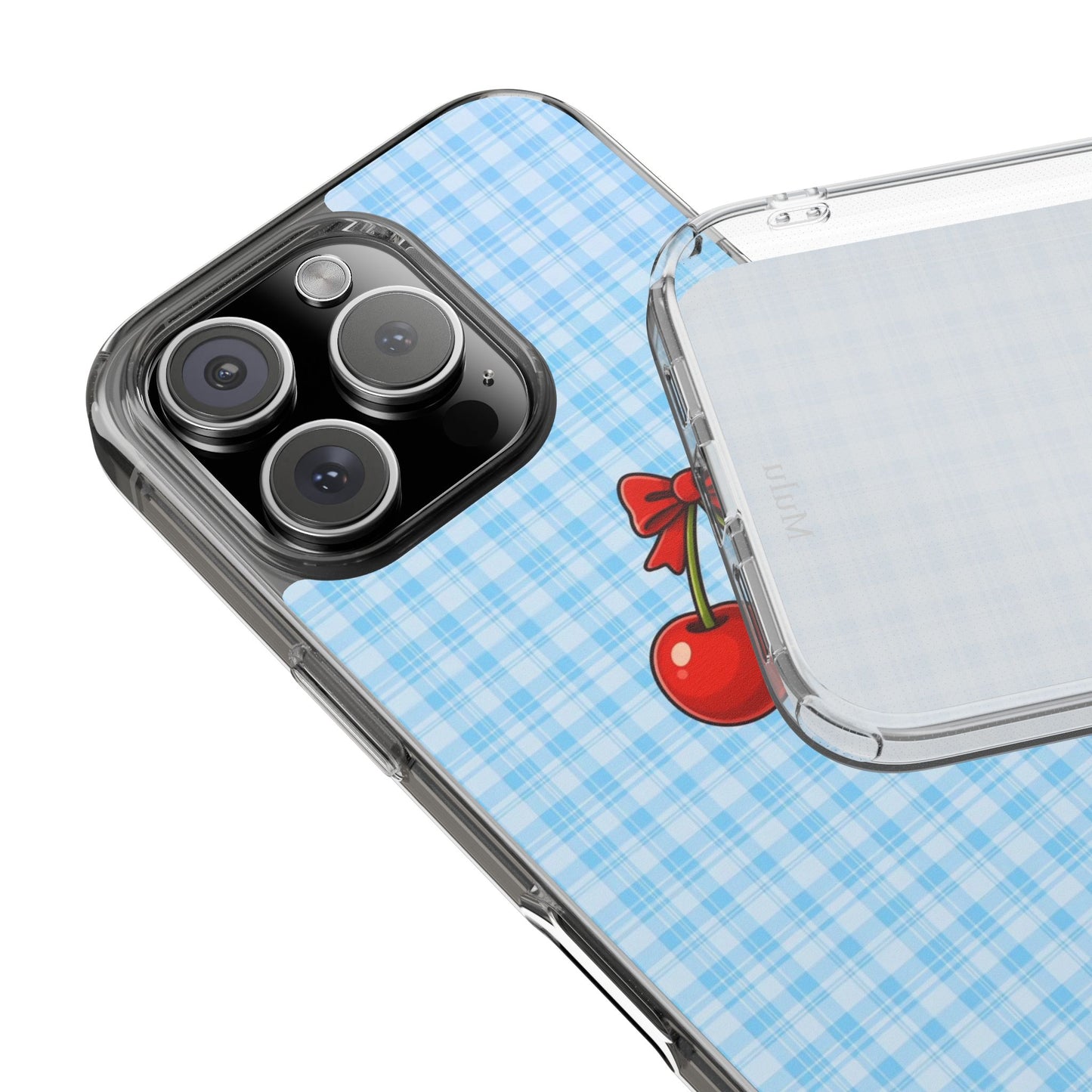 Clear Cherry Gingham Phone Case — Impact-Resistant Clear Case with Red Cherry Design